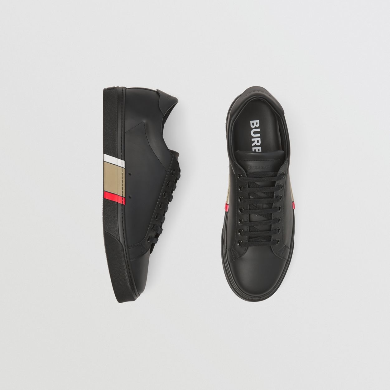 Stripe Detail Leather Sneakers - 8