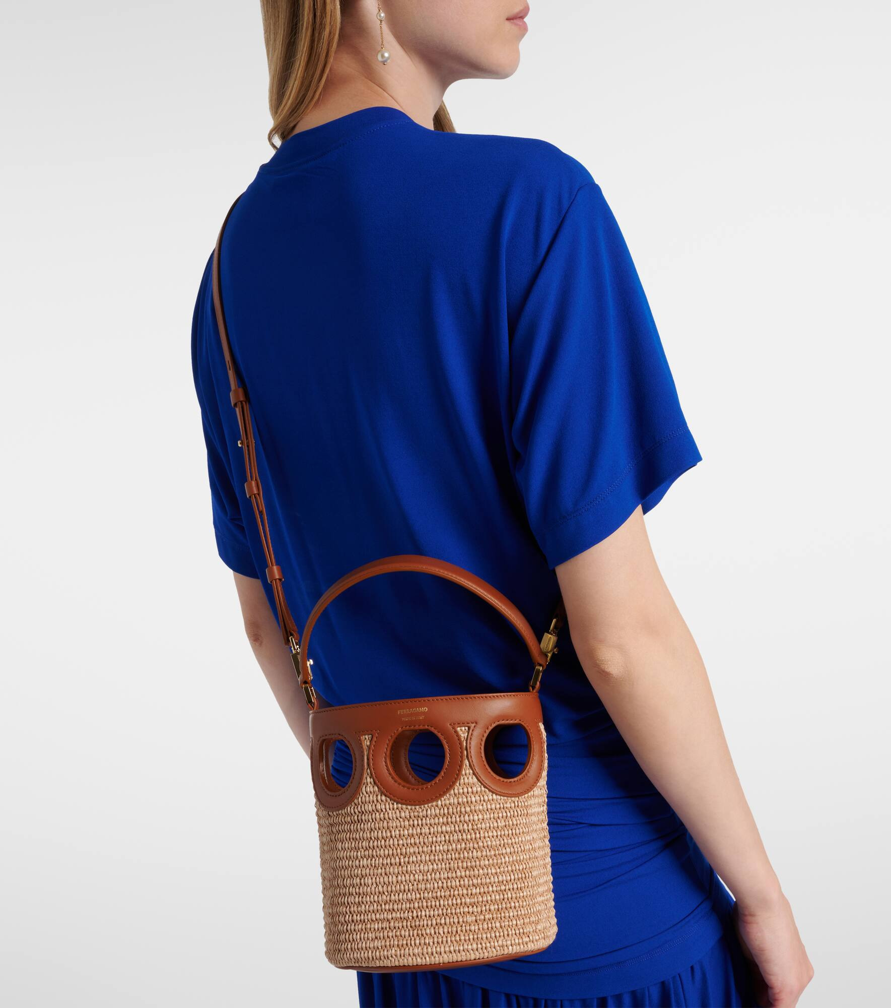 Ganci Frame Small raffia bucket bag - 6