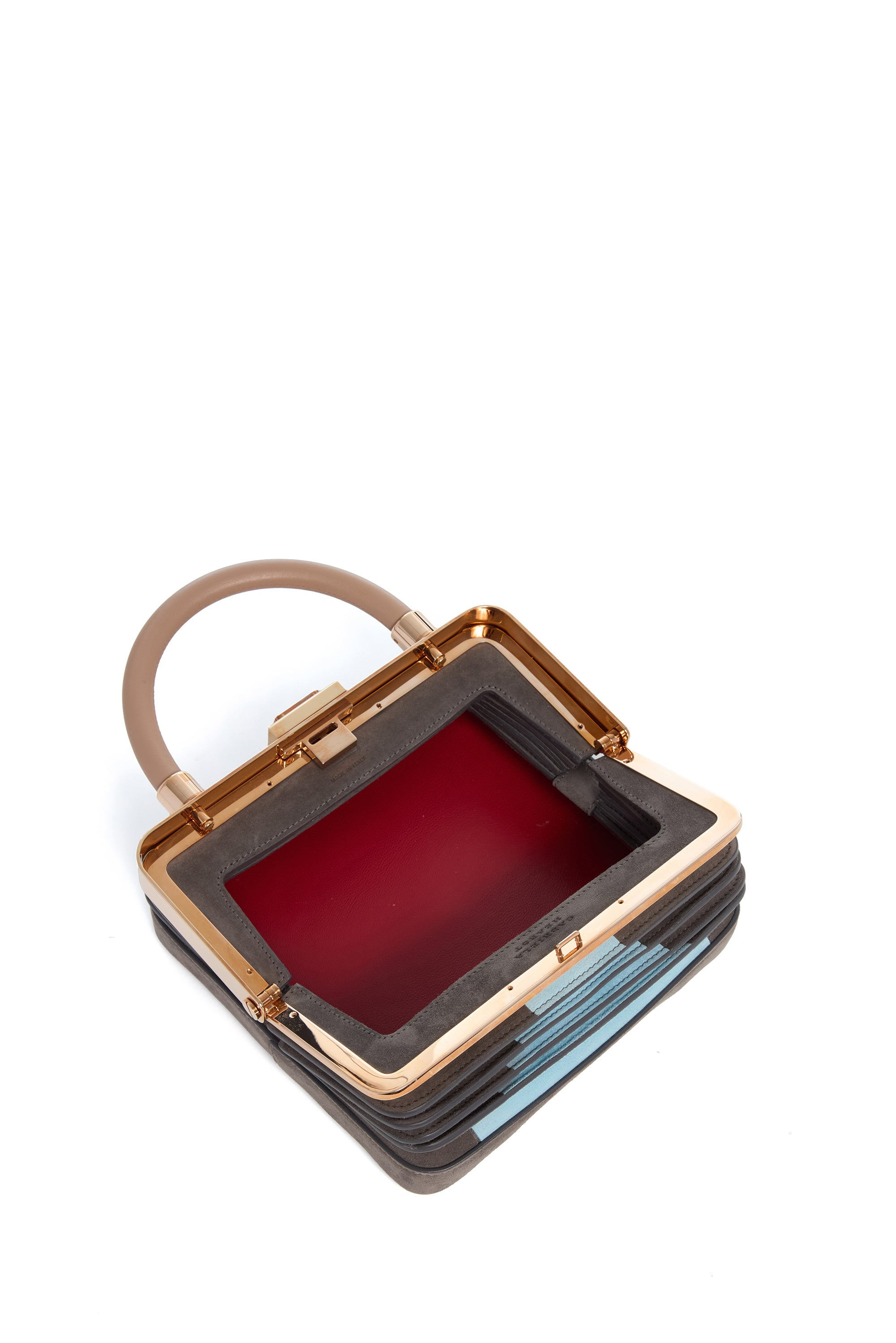 Diana Bag in Grey & Light Blue Suede with Nude Nappa Leather Handle - 4
