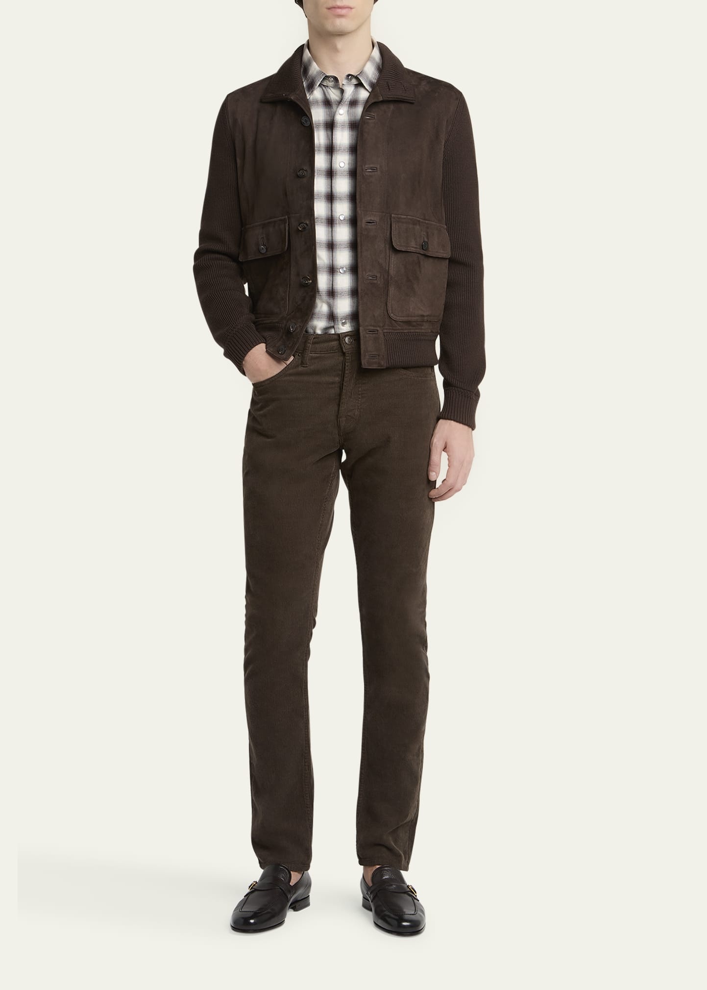 Men's Suede Front and Ribbed Merino Wool Jacket - 2