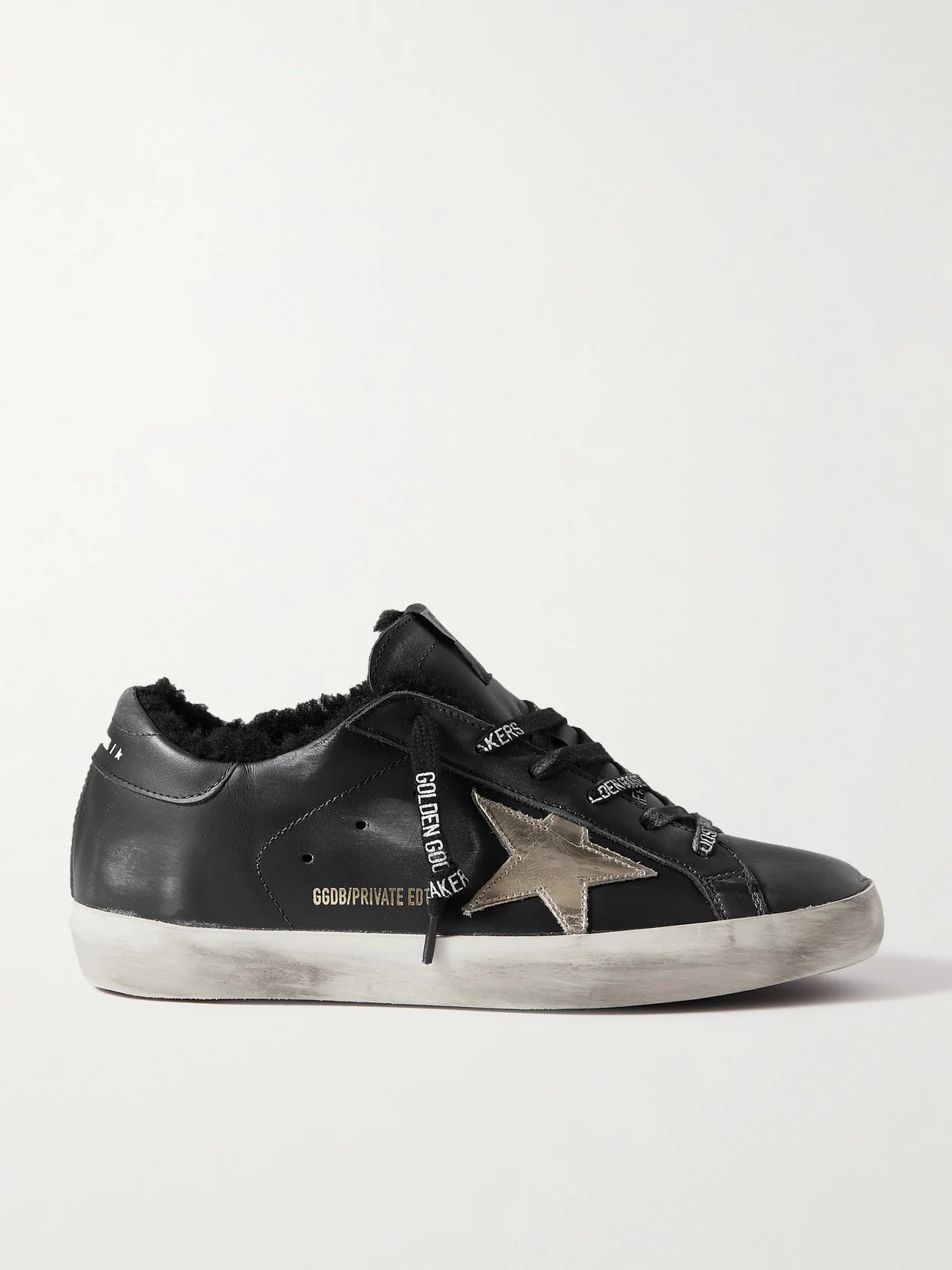 Superstar Shearling-lined Distressed Leather Sneakers - 1