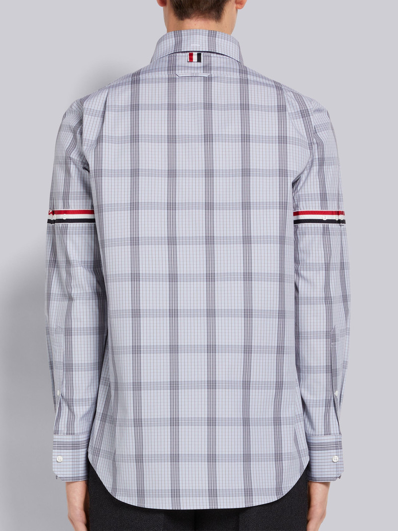 Medium Grey Small Grid Windowpane Check Poplin Grosgrain Armband Straight Fit Shirt 4