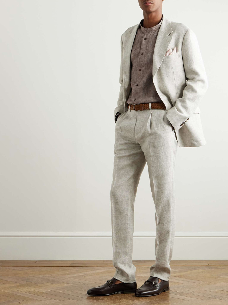 Brunello Cucinelli Grandad-Collar Linen Shirt outlook