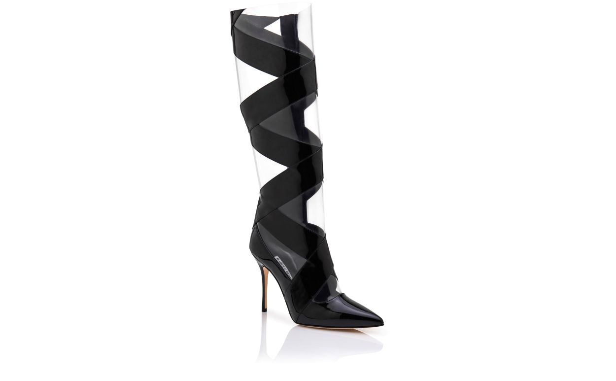 Black Patent Leather Cut Out Boots - 3