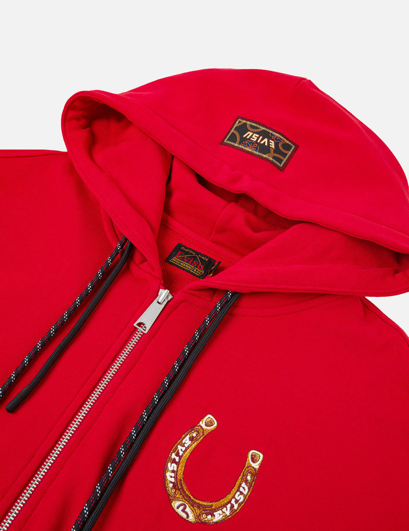 Year Of Horse Embroidery Zip-Up Hoodie - Red 11