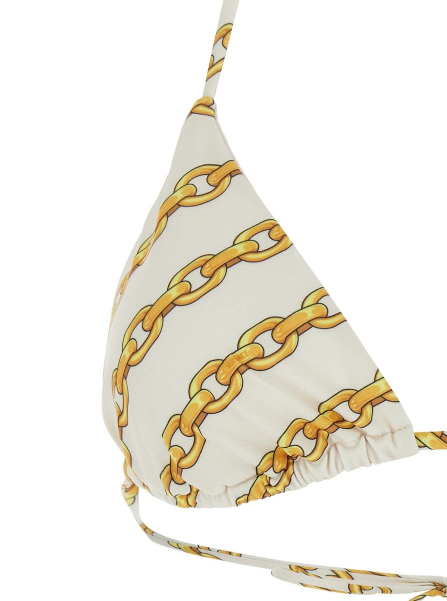【送料&関税込】Versace White Bikini Top With All-over Chain VERSACE Versace White Bikini Top With All-Over Chain Print