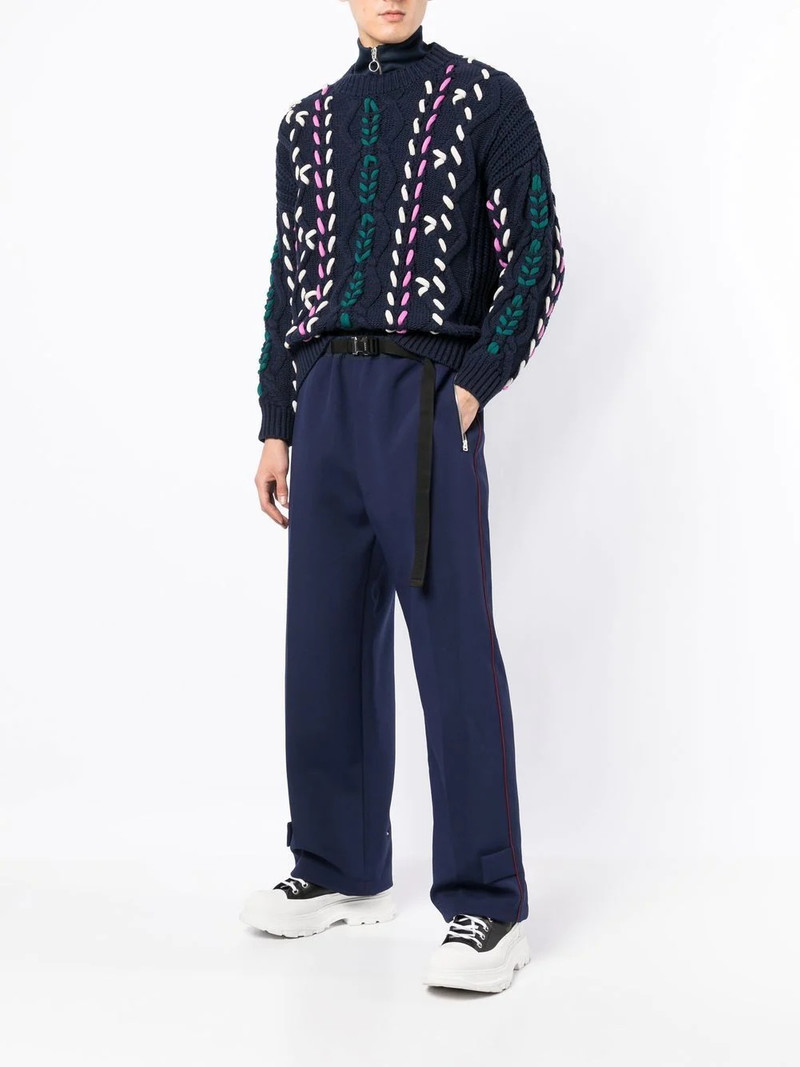 sacai clip-belt wide-leg trousers outlook