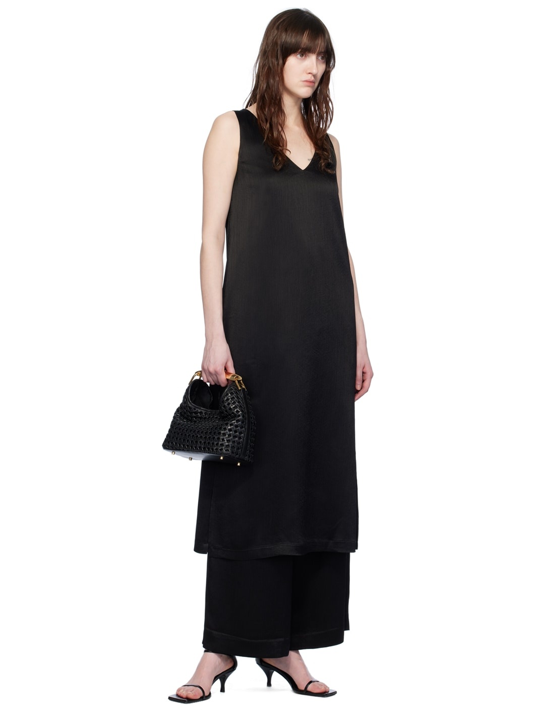 Black V-Neck Midi Dress - 4