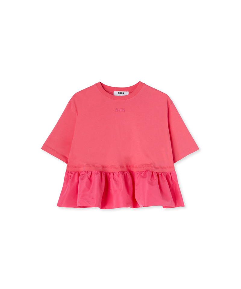 MSGM Cotton crew-neck T-shirt with taffeta flounce outlook
