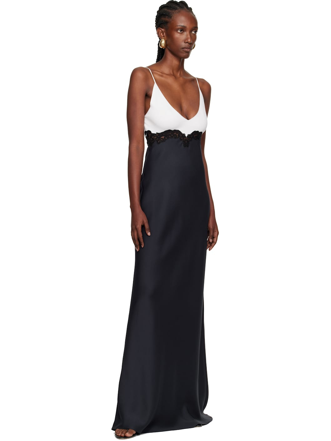 White & Navy Amaryllis Lace Maxi Dress - 4
