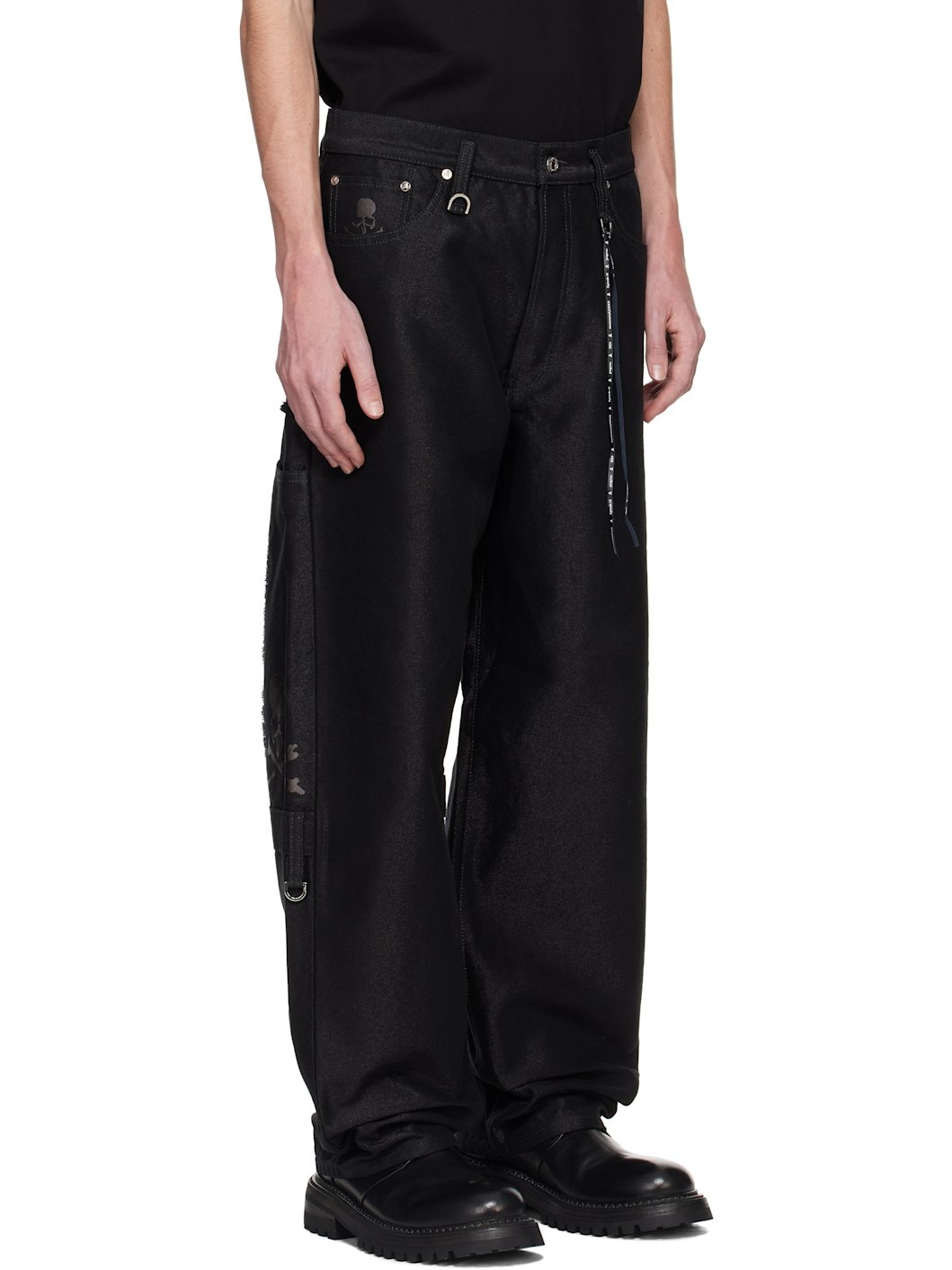 Black Puzzle Wide Straight Fit Jeans - 2