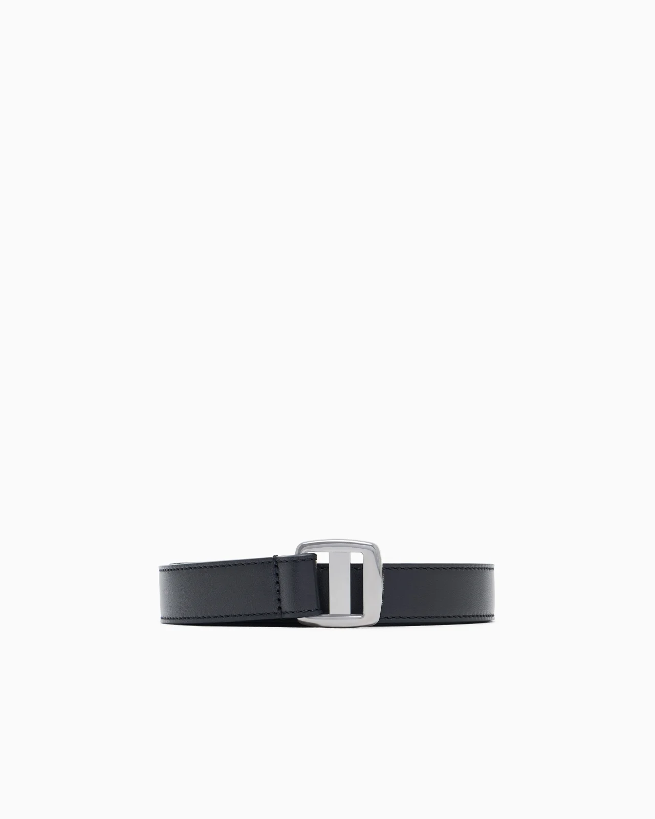 SMOOTH LEATHER BELT WITH A DOUBLE RECTANGULAR METAL LOOP - 1