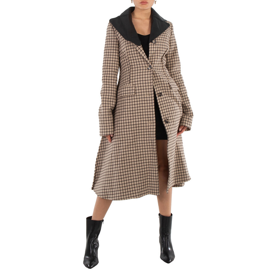 JW Anderson Ladies Clay Check-Print A-Line Coat - 5