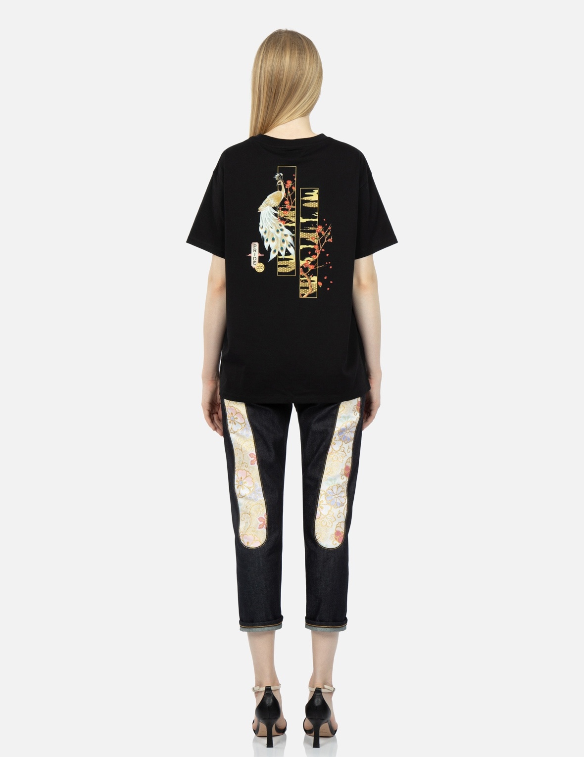 PEACOCK AND TSUBAKI PRINT BOYFRIEND T-SHIRT - 5