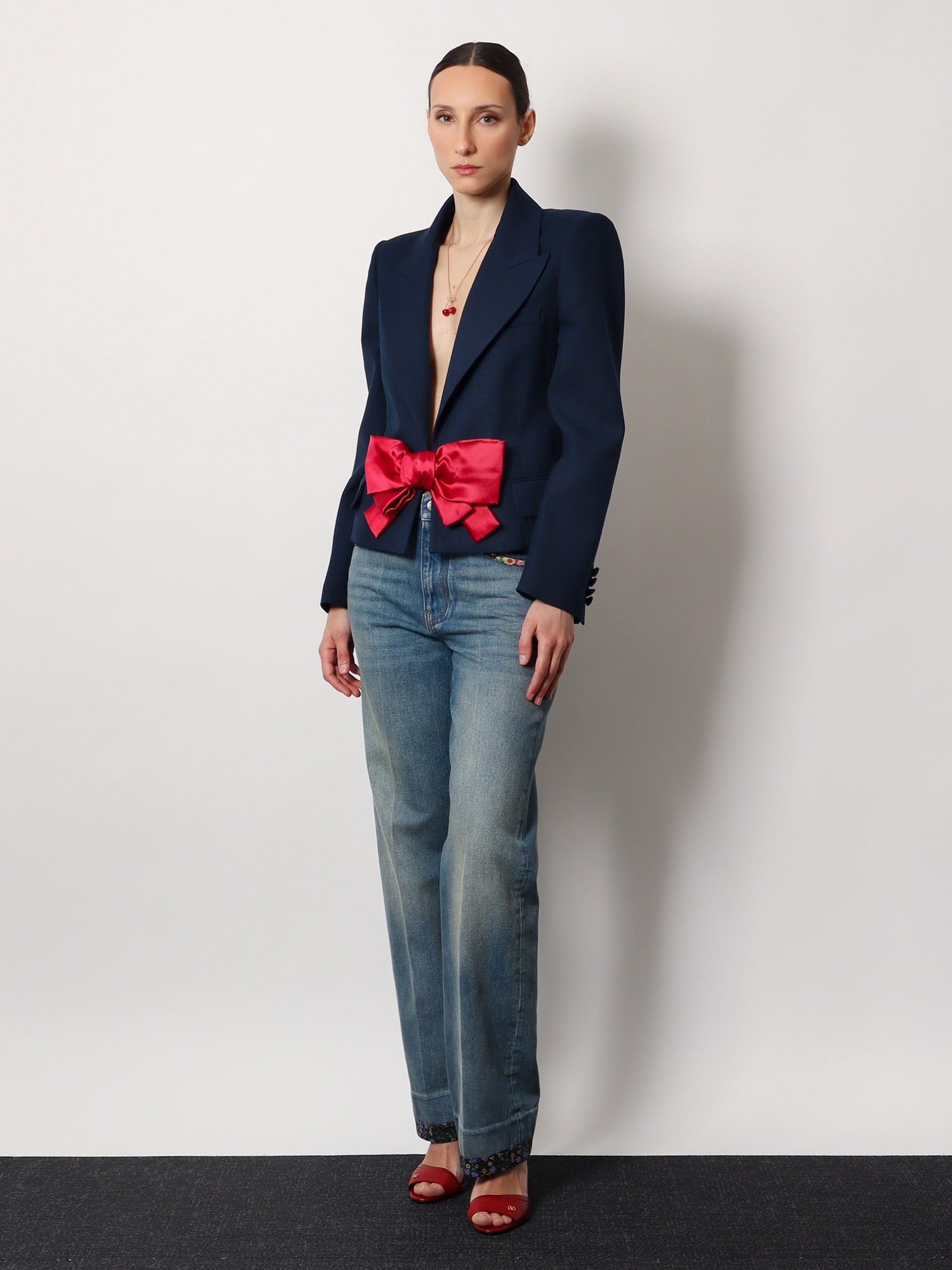 デニム・ジーパン VALENTINO Jeans with floral print fabric border detail Valentino Jeans with floral print fabric border detail