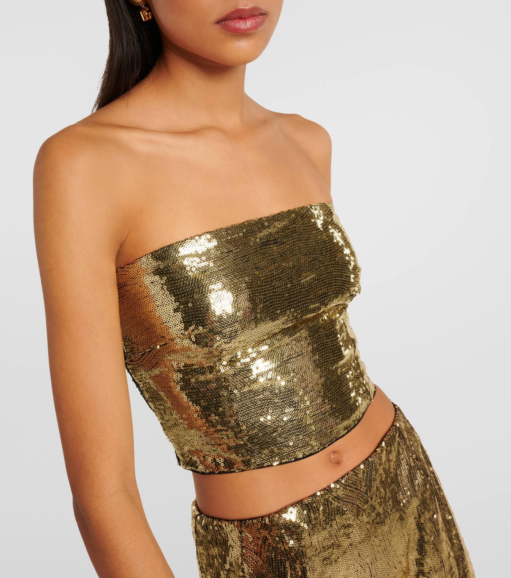 Sequined strapless lace crop top - 4