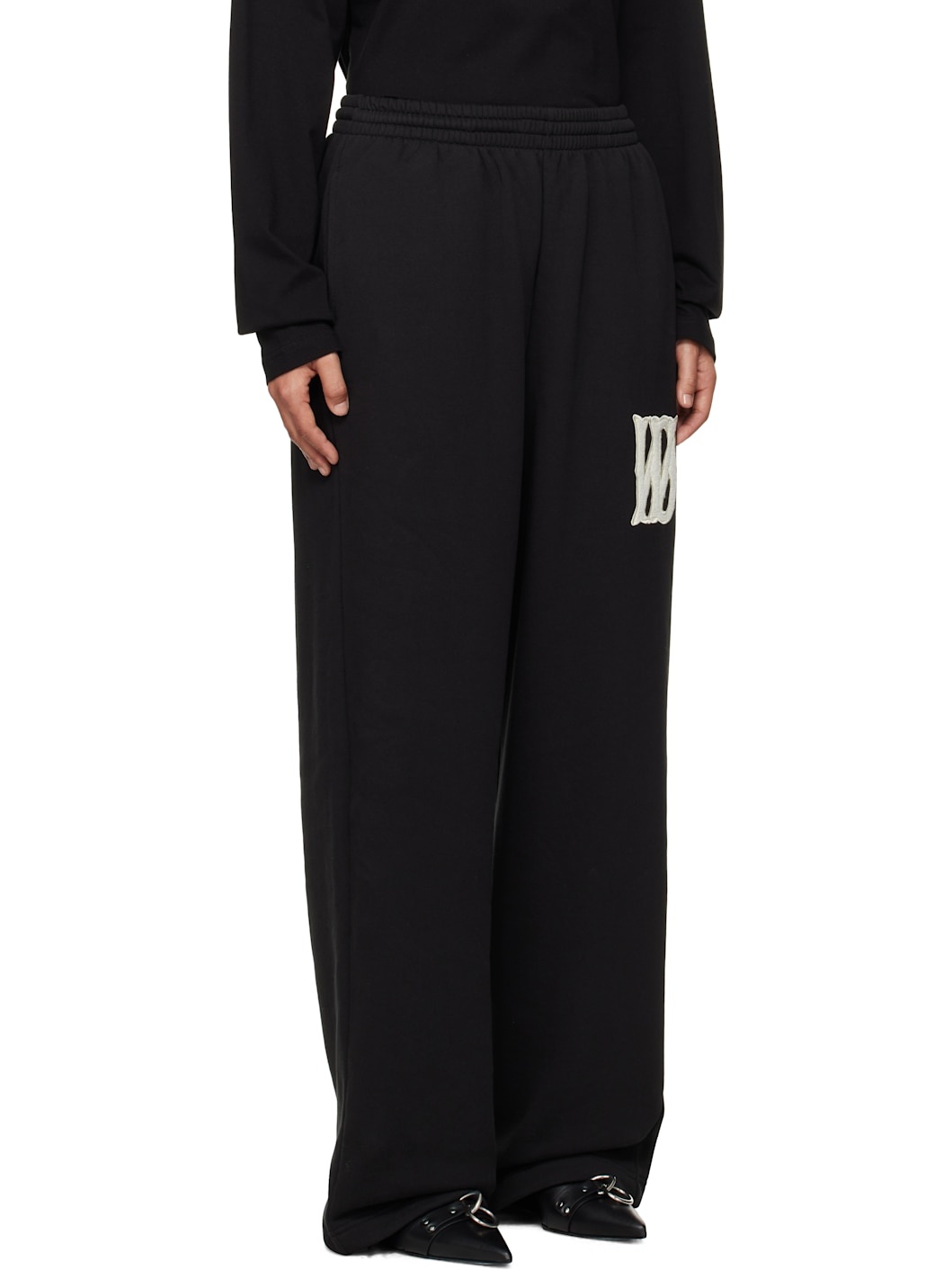 Black Bouclé Letter Logo Wide Lounge Pants - 2