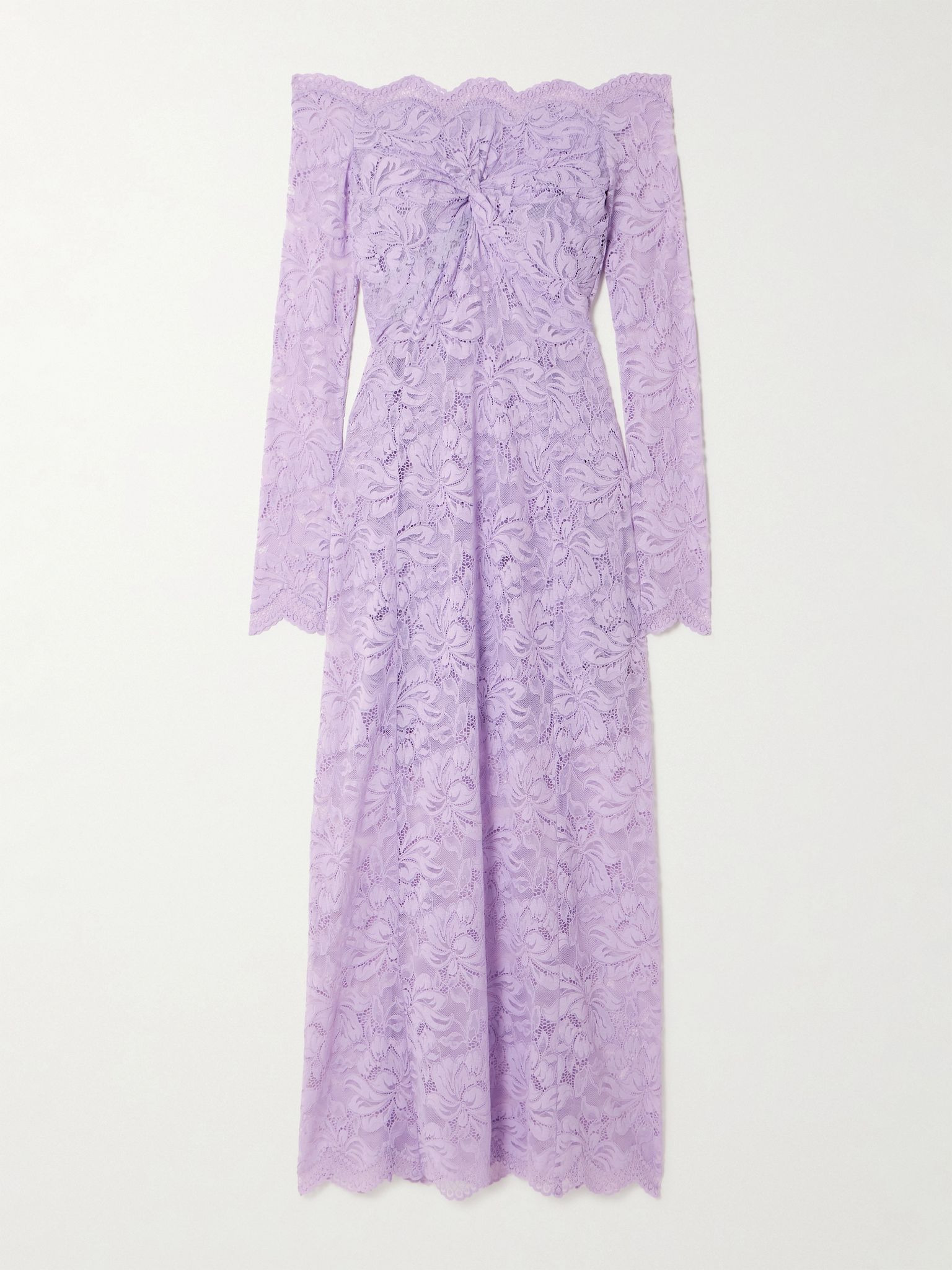 Off-the-shoulder twist-front guipure lace midi dress Lilac - 1