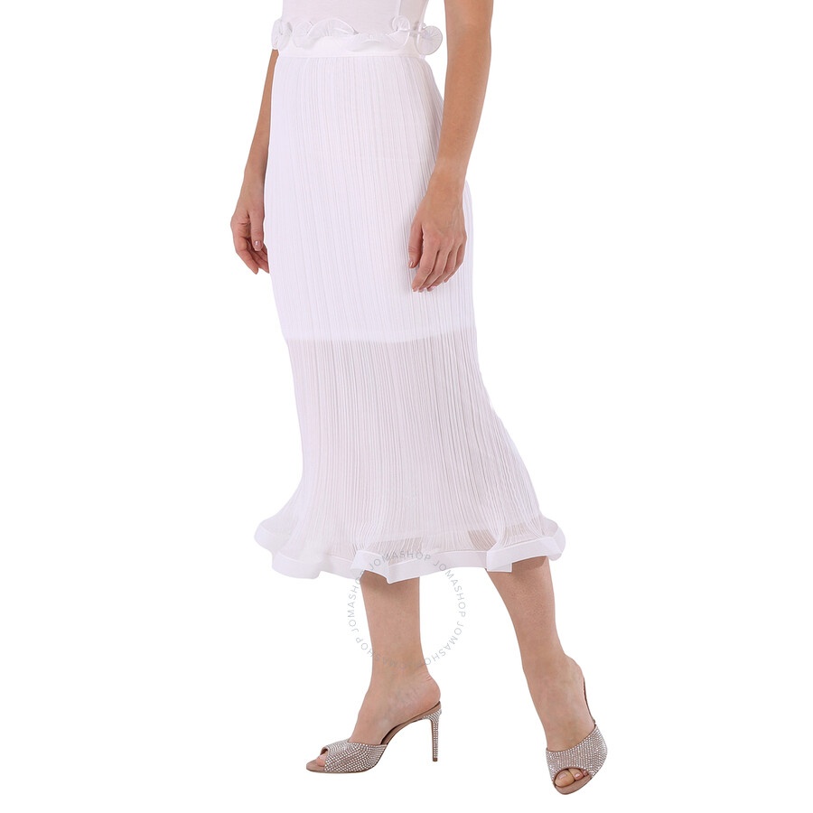Burberry Ladies Optic White Plisse Ruffle Detail Skirt - 5