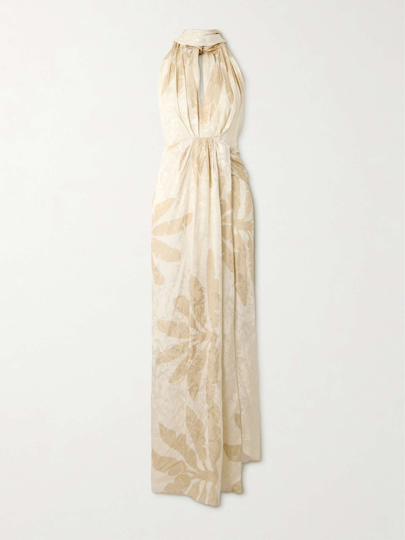 Summer Counts pleated printed satin-jacquard halterneck maxi dress - 1