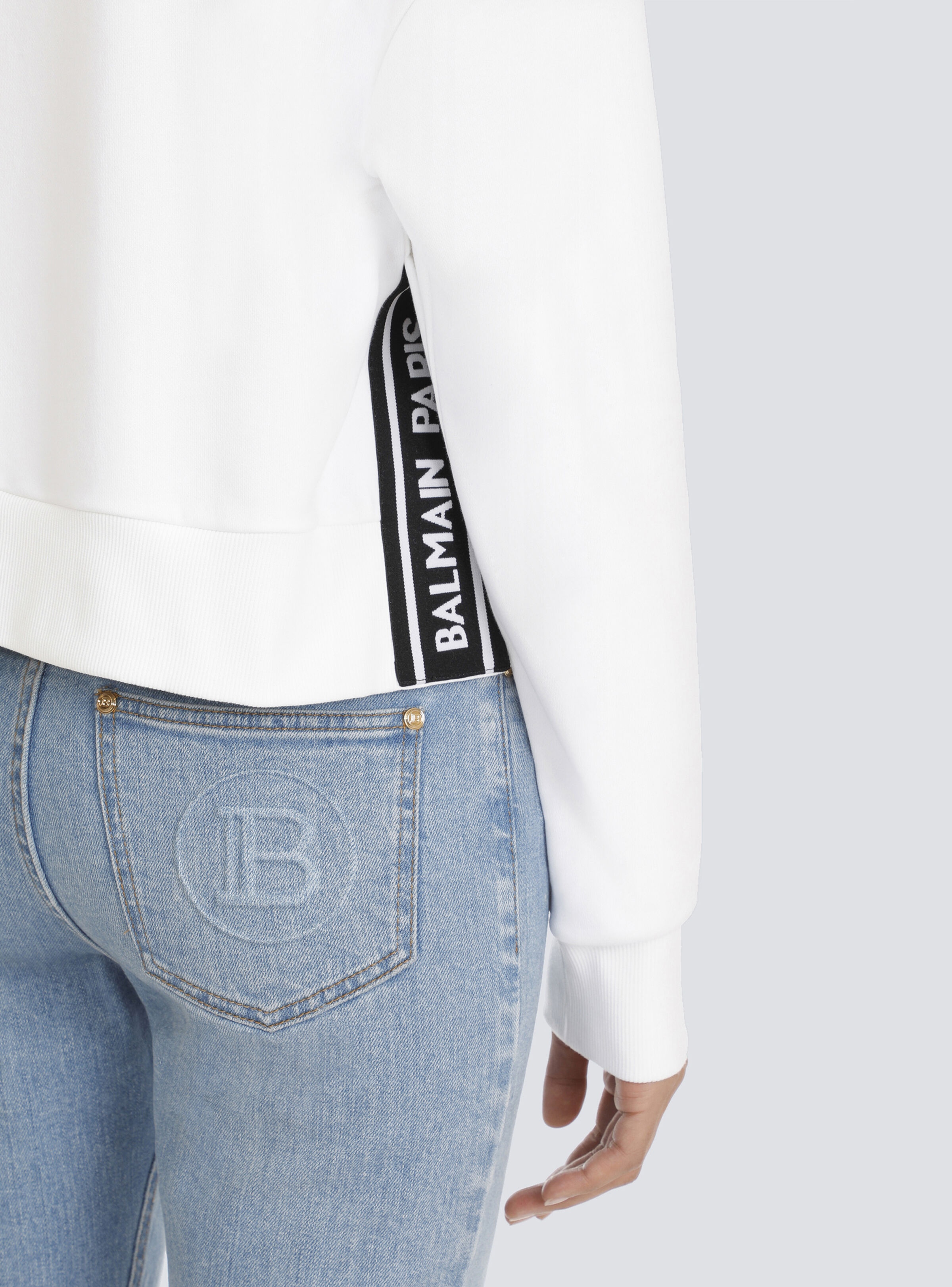 Eco-designed cotton sweatshirt with flocked Balmain logo - 9