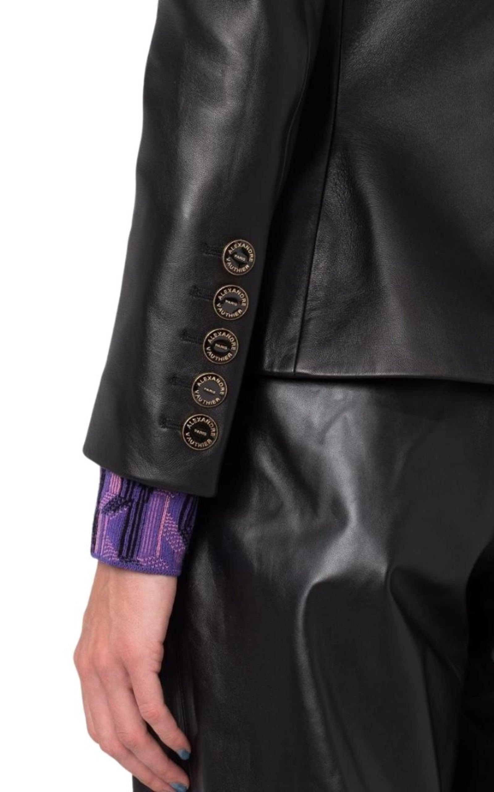 Double-breasted Leather Blazer - 7