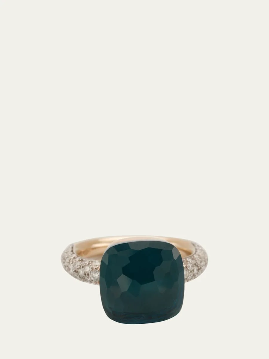 Nudo Classic 18k Gold Ring with London Blue Topaz and Diamonds - 1