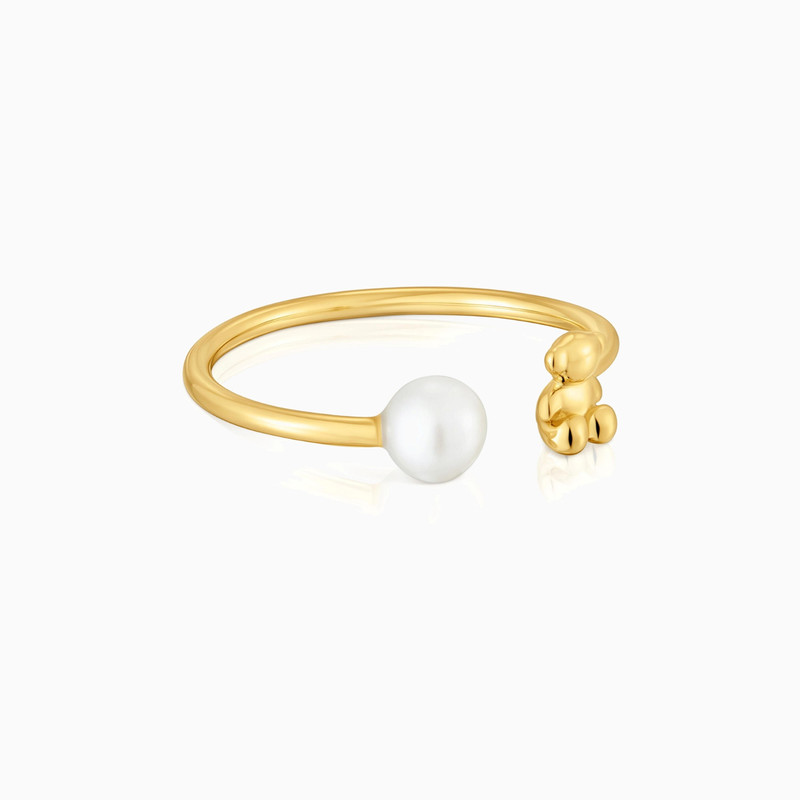 TOUS Bold Bear 18K solid gold open Ring with cultured pearl outlook