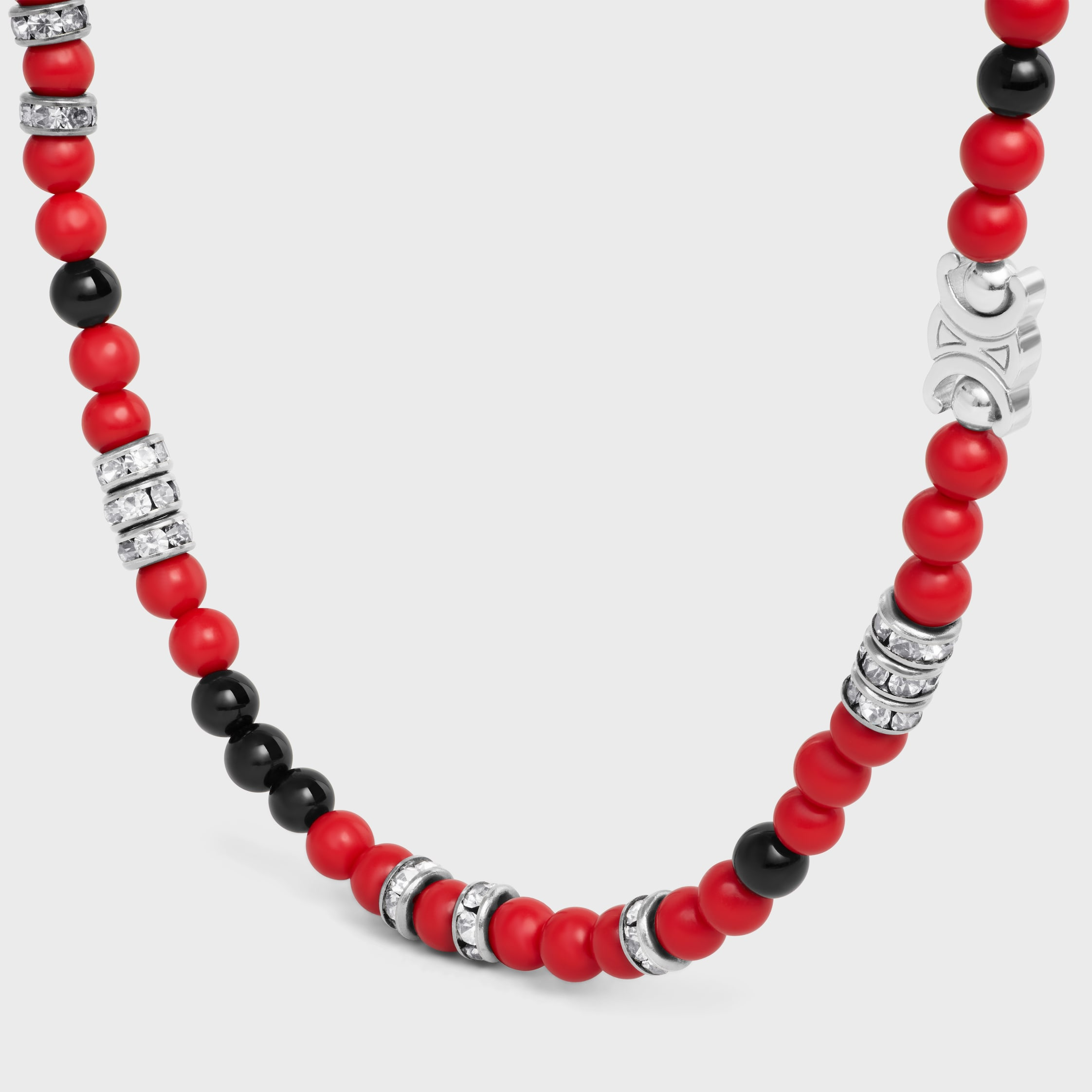 San Onofre Triomphe Necklace in Onyx, Resin Pearls, Strass and Brass with Rhodium Finish - 3