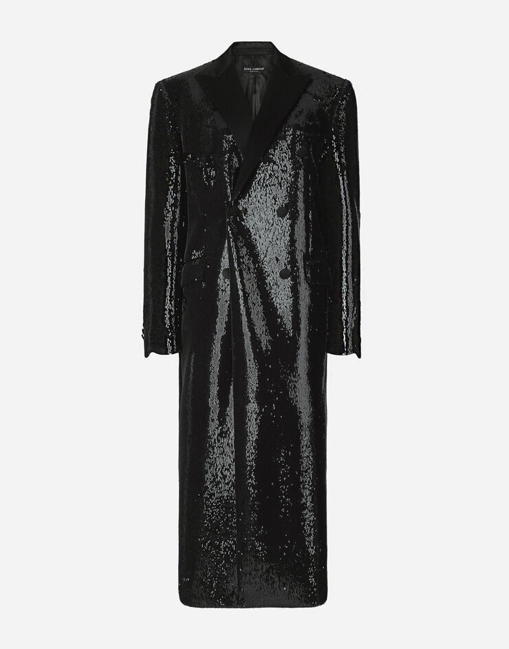 Micro-sequined double-breasted coat - 1