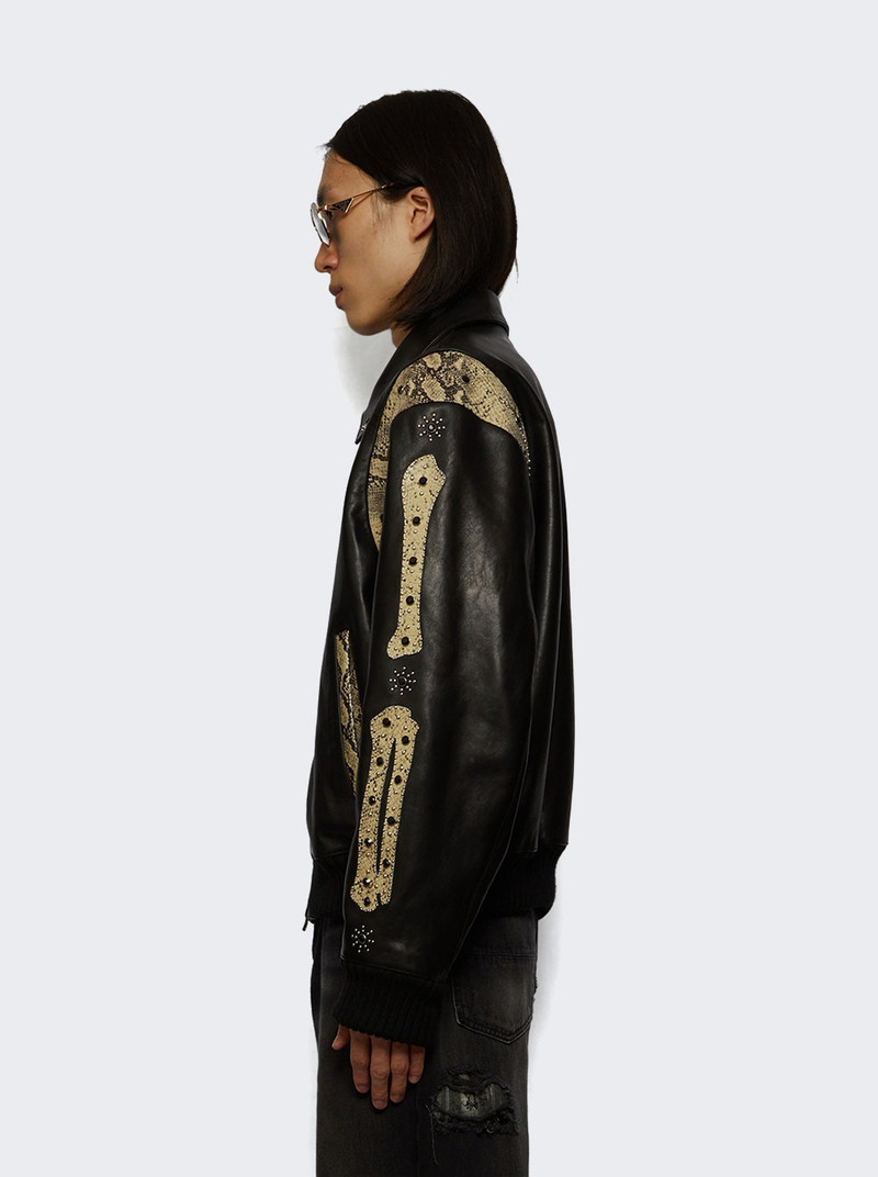 Bones Studded Leather Bomber Jacket Black 3