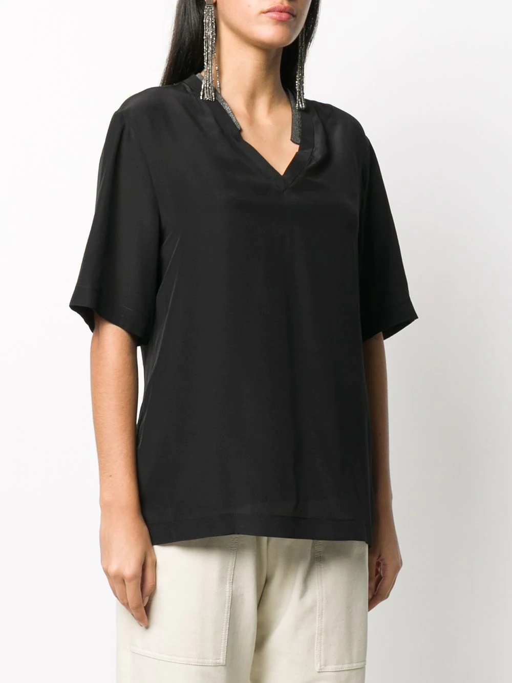 beaded-collar silk blouse - 3