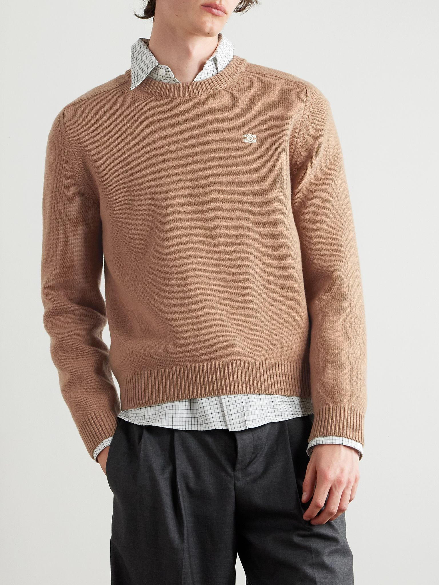 Logo-Embroidered Wool and Cashmere-Blend Sweater Camel - 3