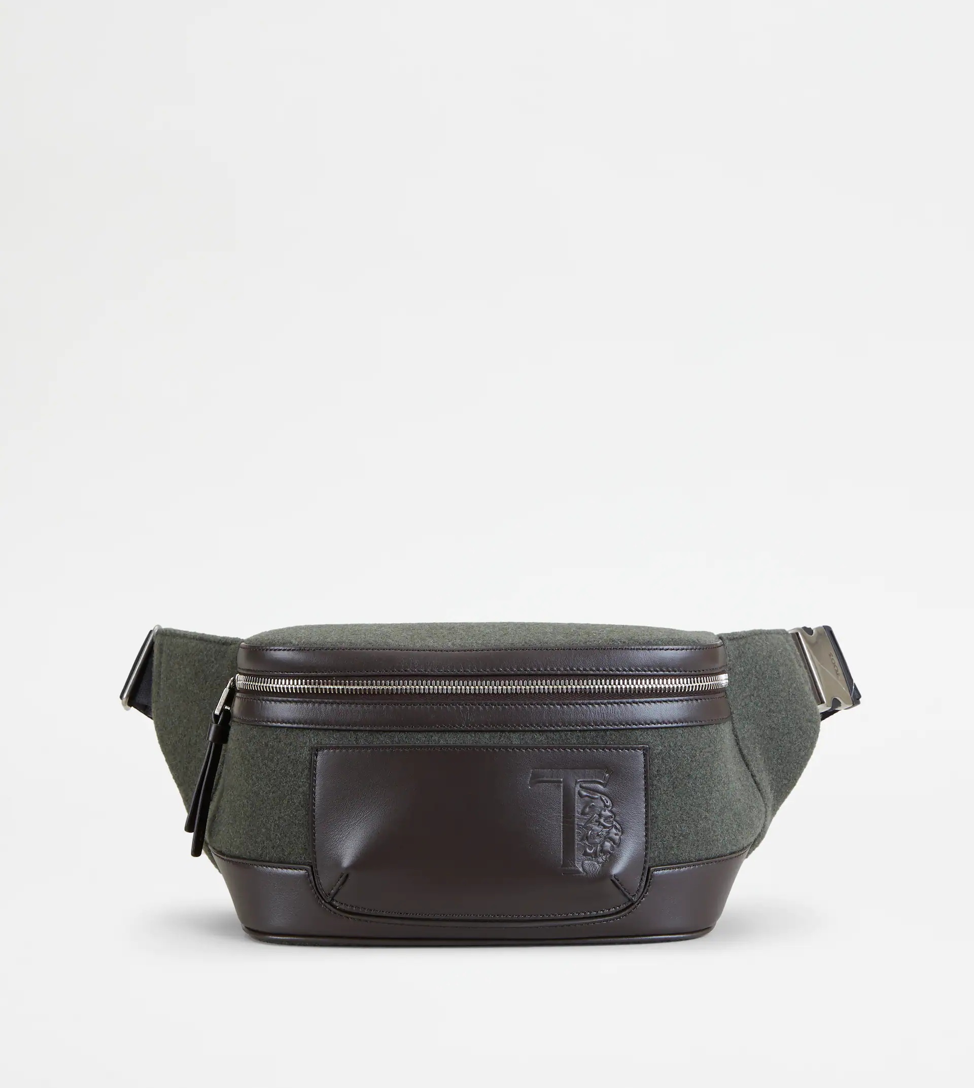 WAIST BAG IN LEATHER AND FELT SMALL - GREEN, BROWN - 1