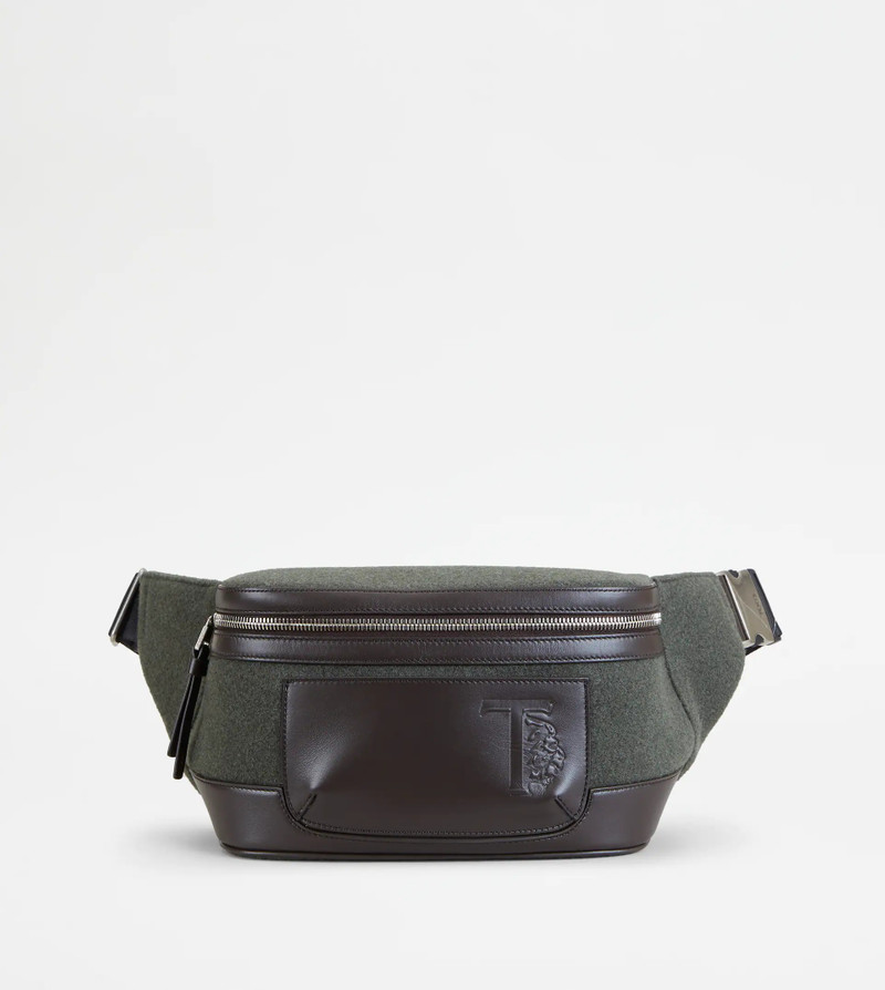 WAIST BAG IN LEATHER AND FELT SMALL - GREEN, BROWN 1