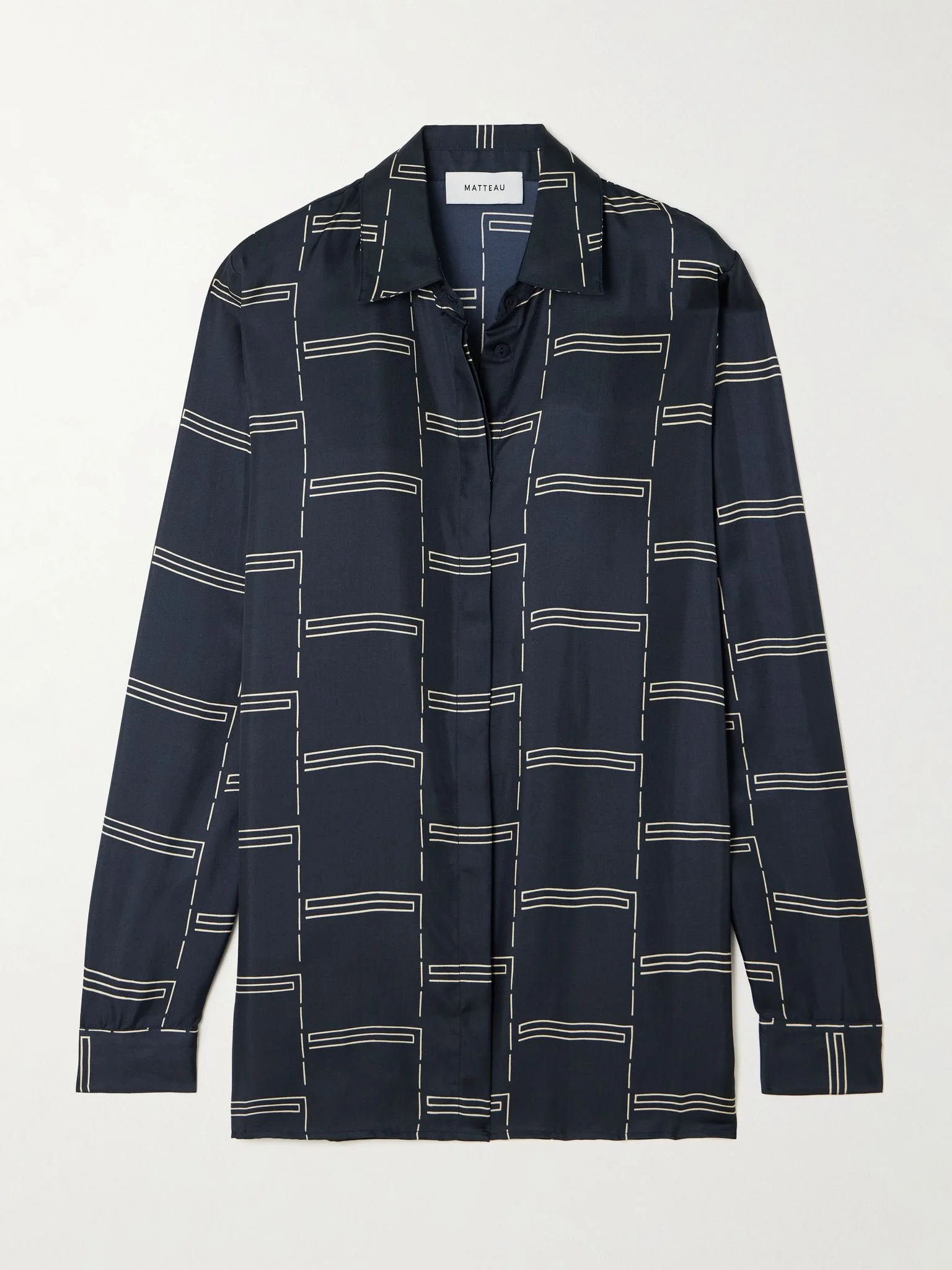 Printed silk-twill shirt Navy - 1