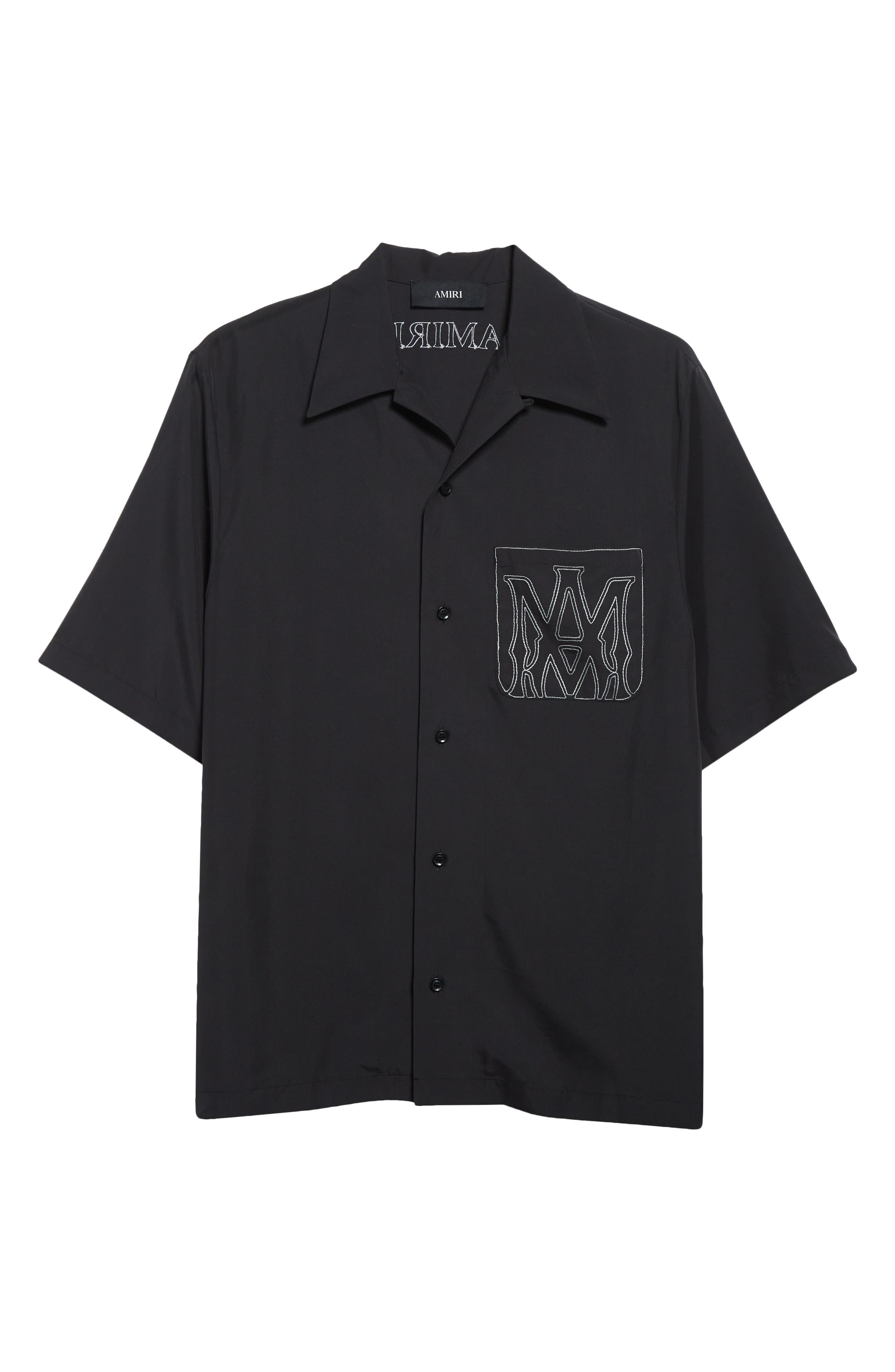AMIRI MA Core Logo Outline Bowling Shirt in Black - 1