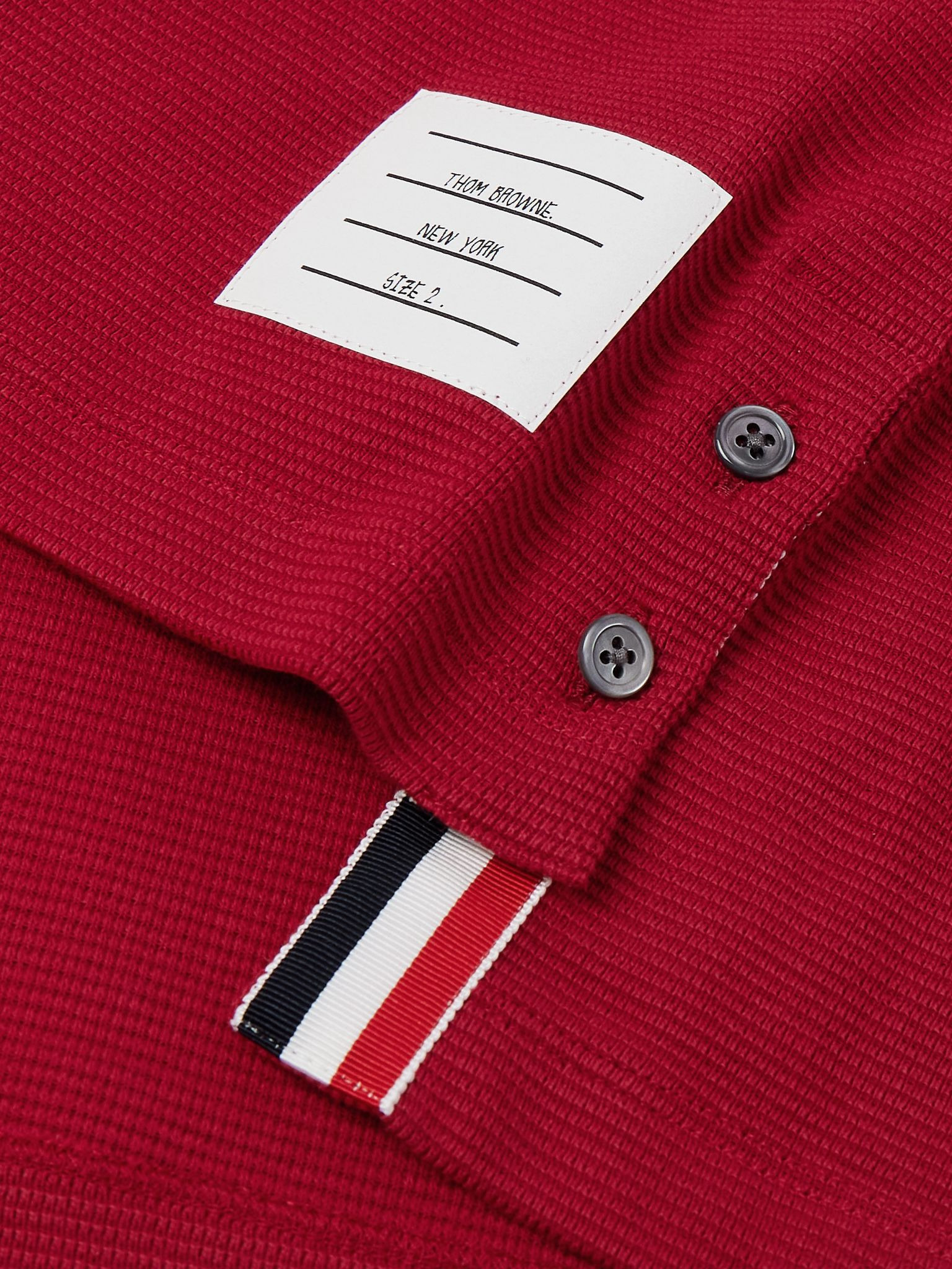 Slim-Fit Logo-Appliquéd Striped Waffle-Knit Cotton T-Shirt Red - 5