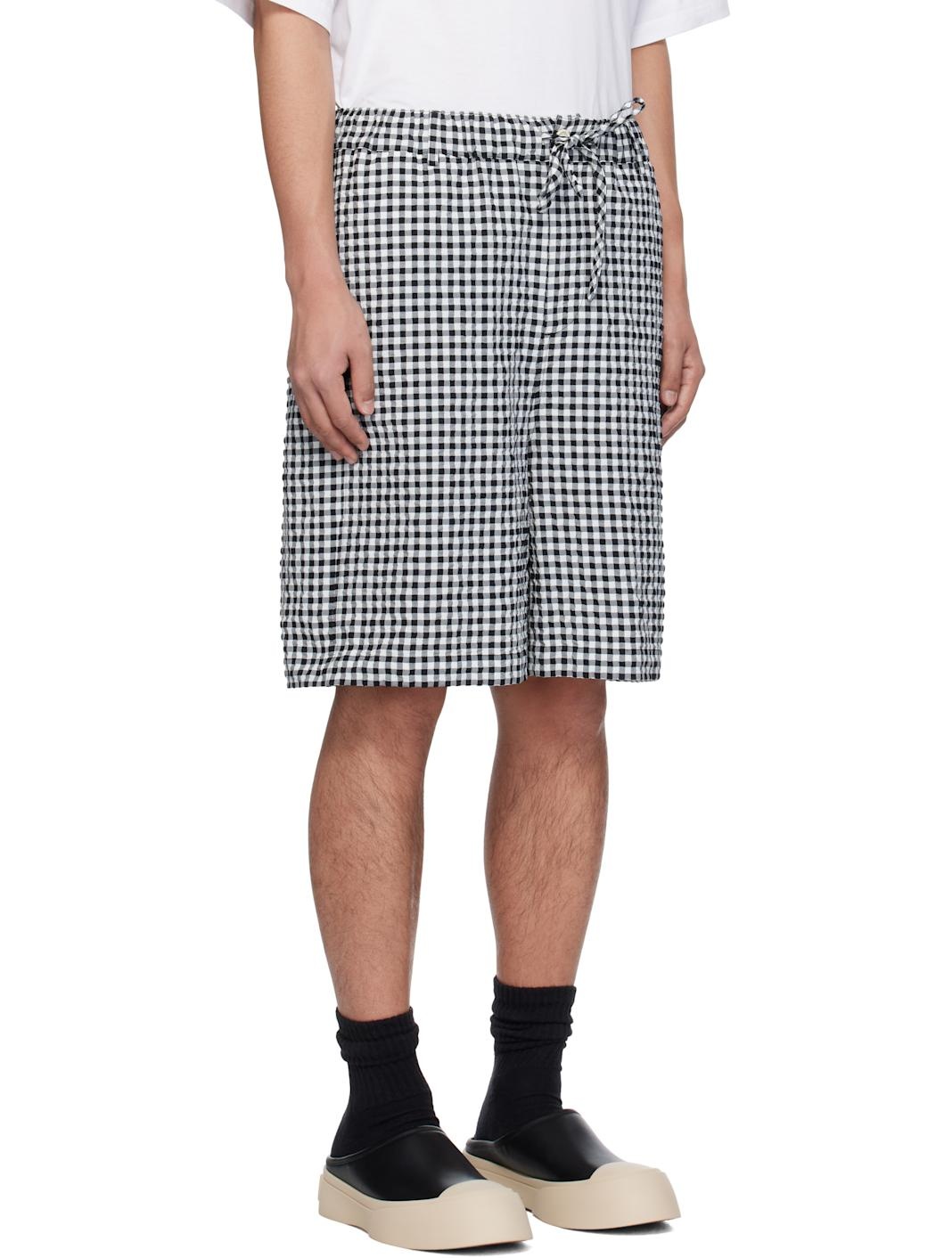 Black & White Gingham Seersucker Drawstring Shorts - 2