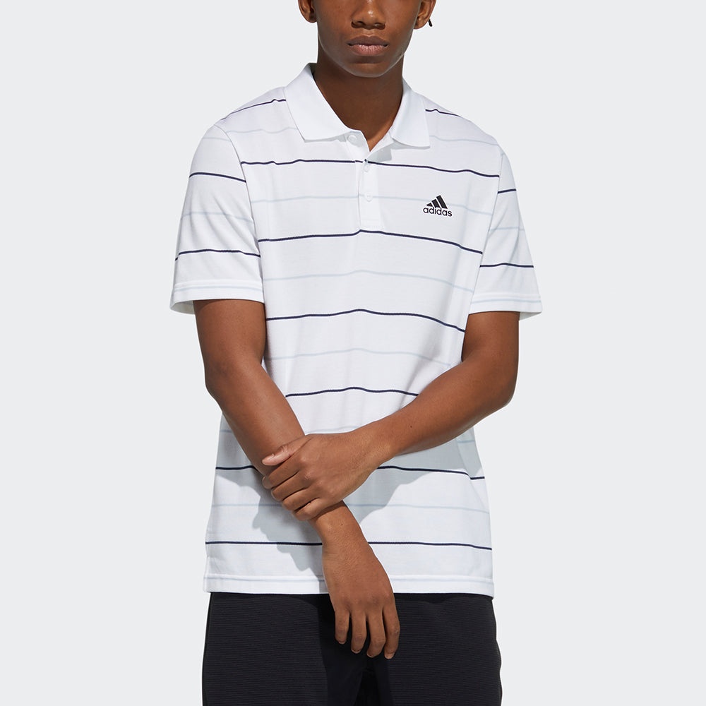 adidas Striped Sports Casual Short Sleeve Polo Shirt White GP1000 - 3