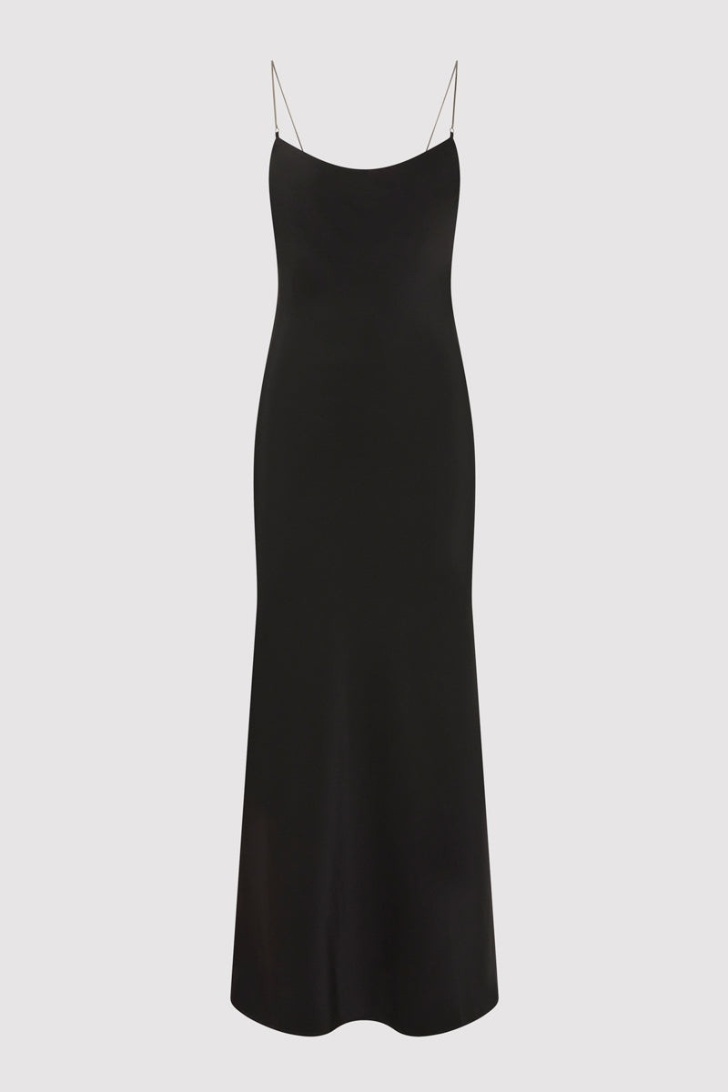 Fine Chain Silk Slip Dress - Black 1