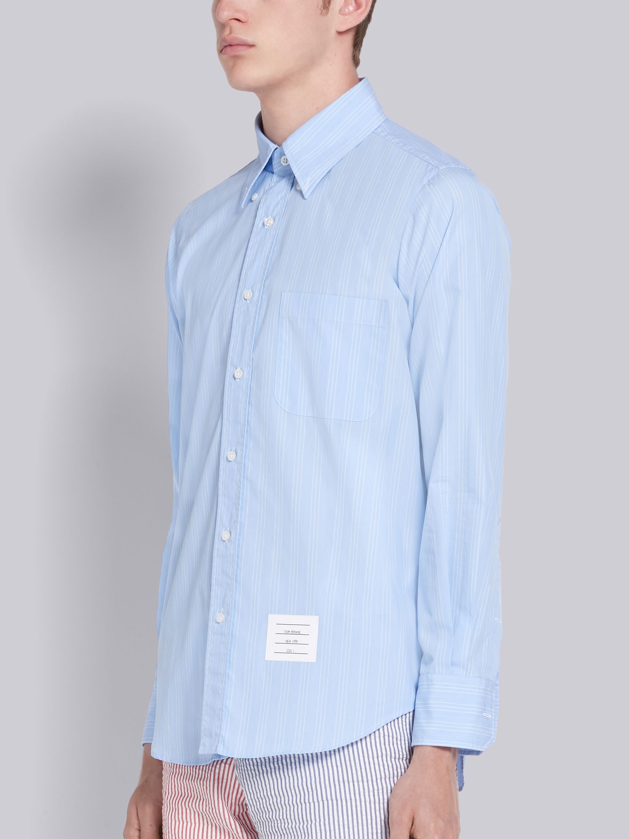 Blue Poplin Hairline Stripe Long Sleeve Shirt - 2