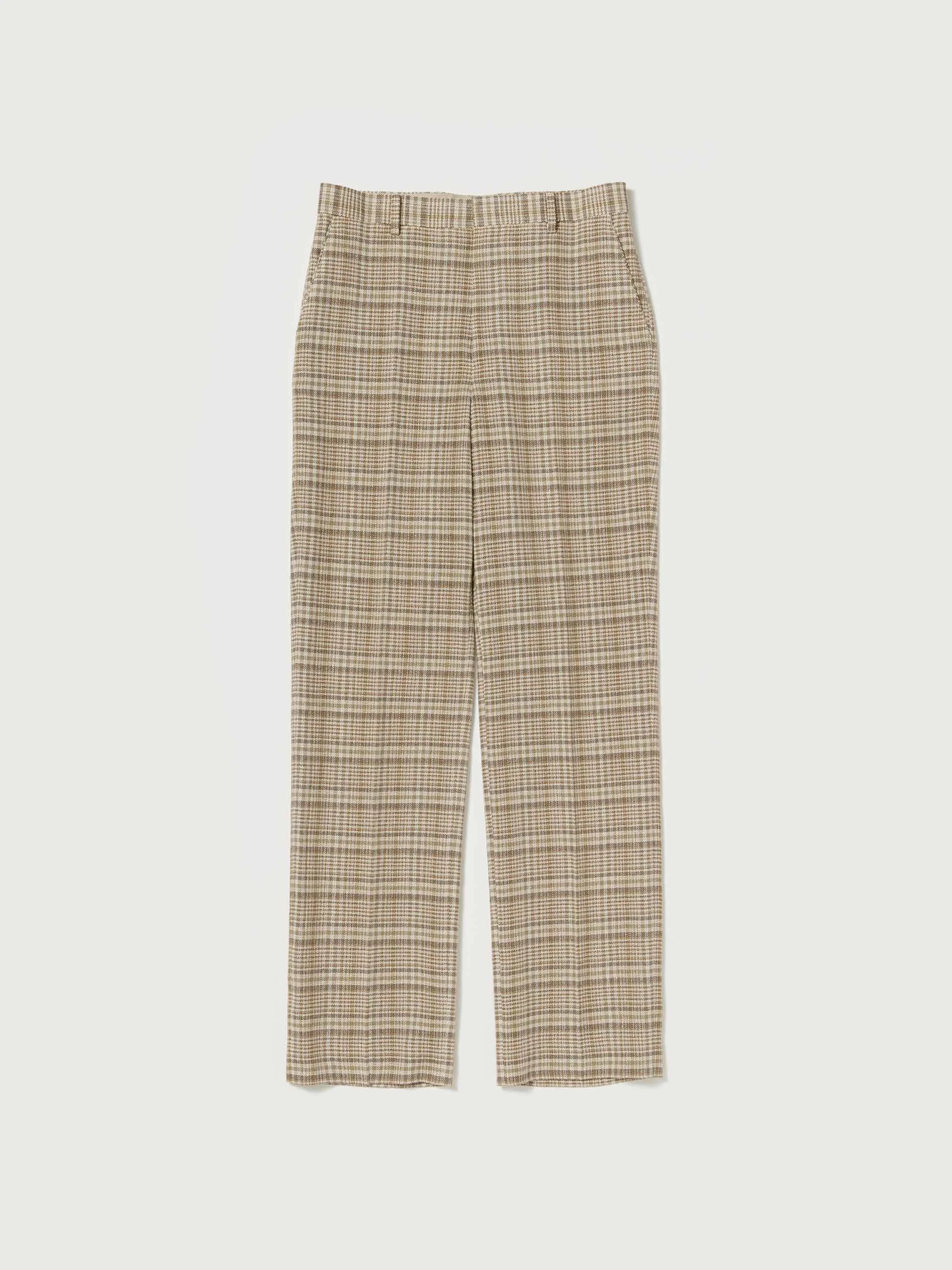 SILK LINEN NEP CHECK SLACKS - 1
