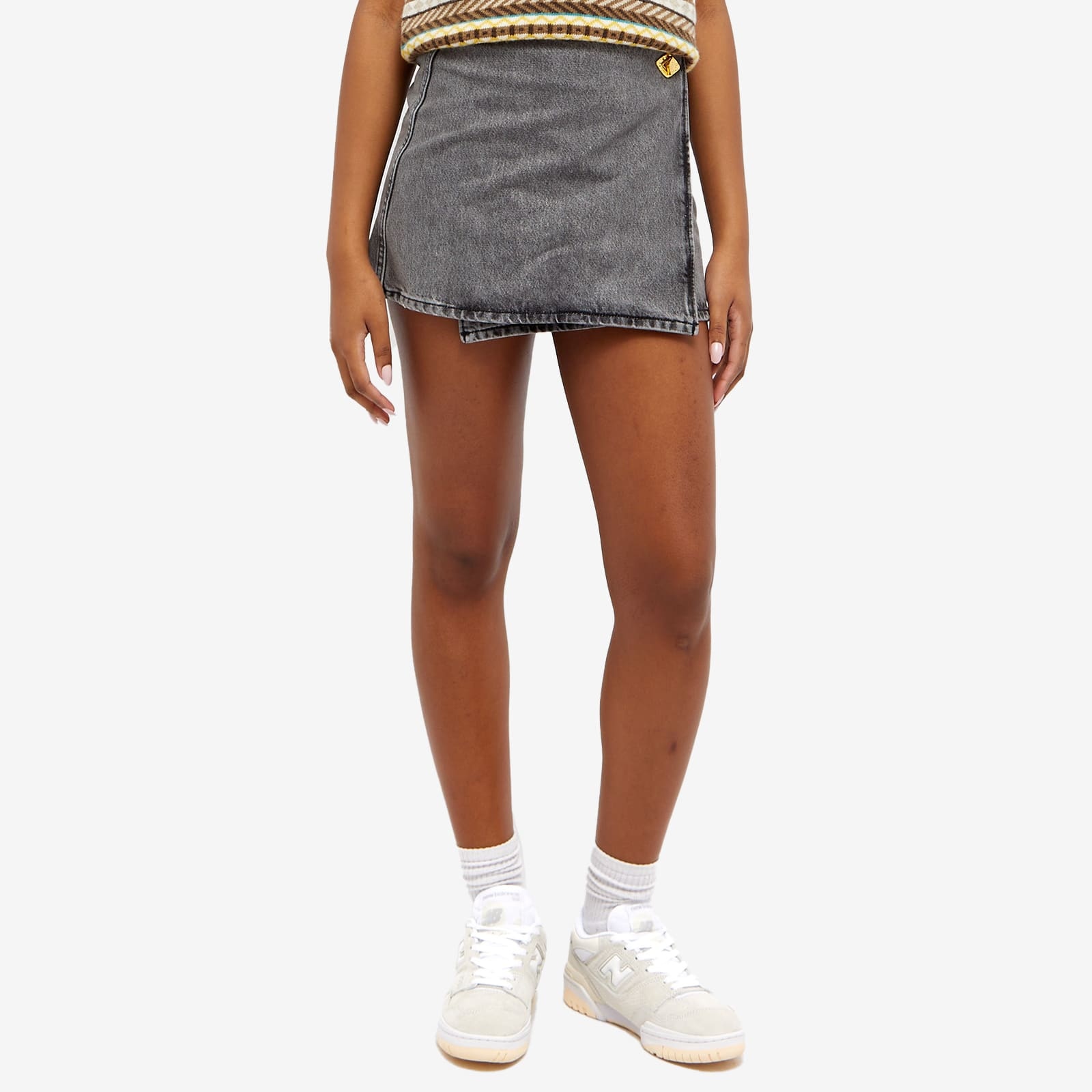 GANNI Black Washed Wrap Mini Skirt - 2