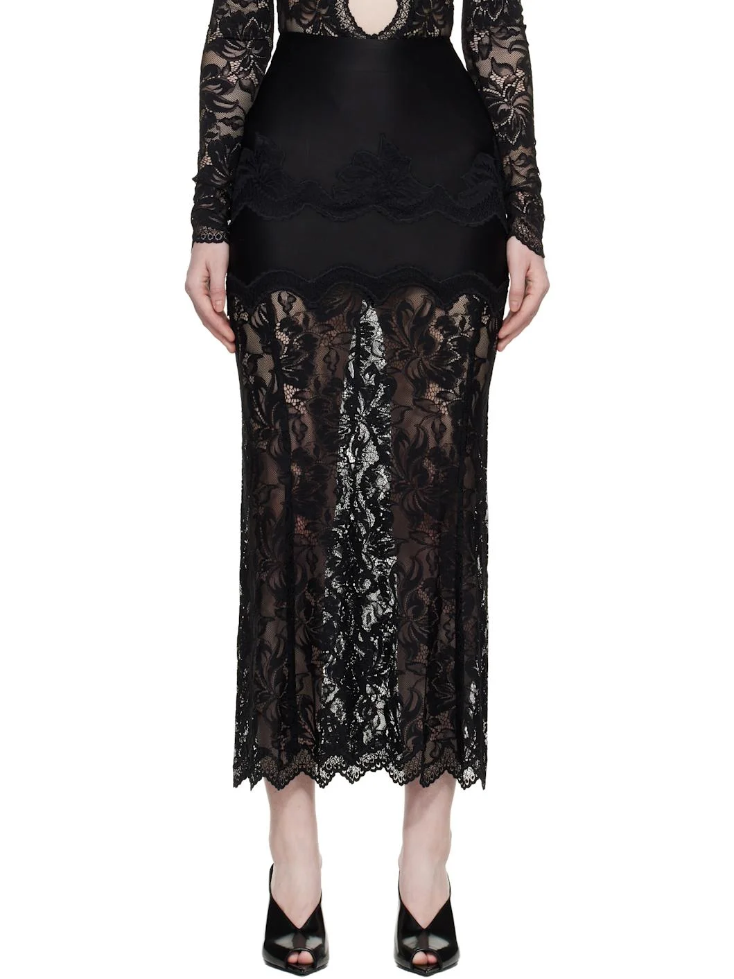 Black Lace Midi Skirt - 1