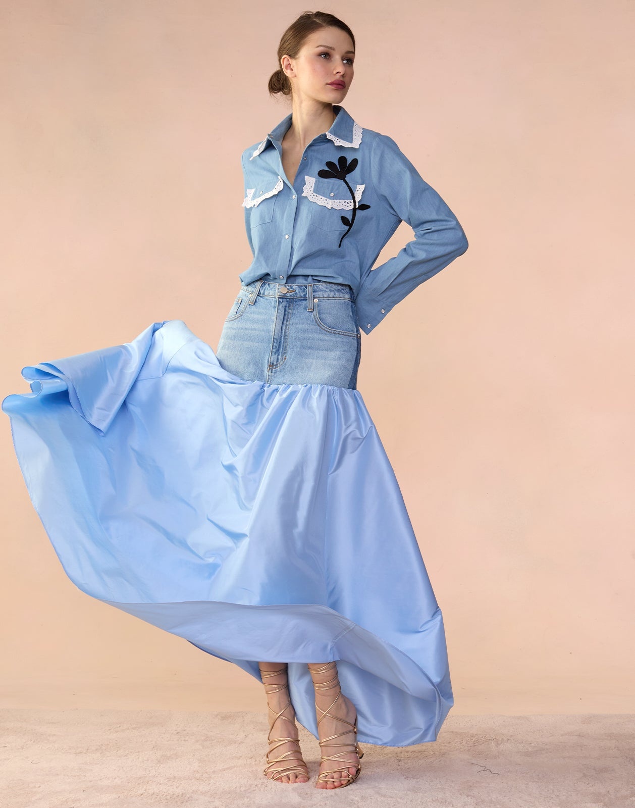 Denim Taffeta Skirt - 5