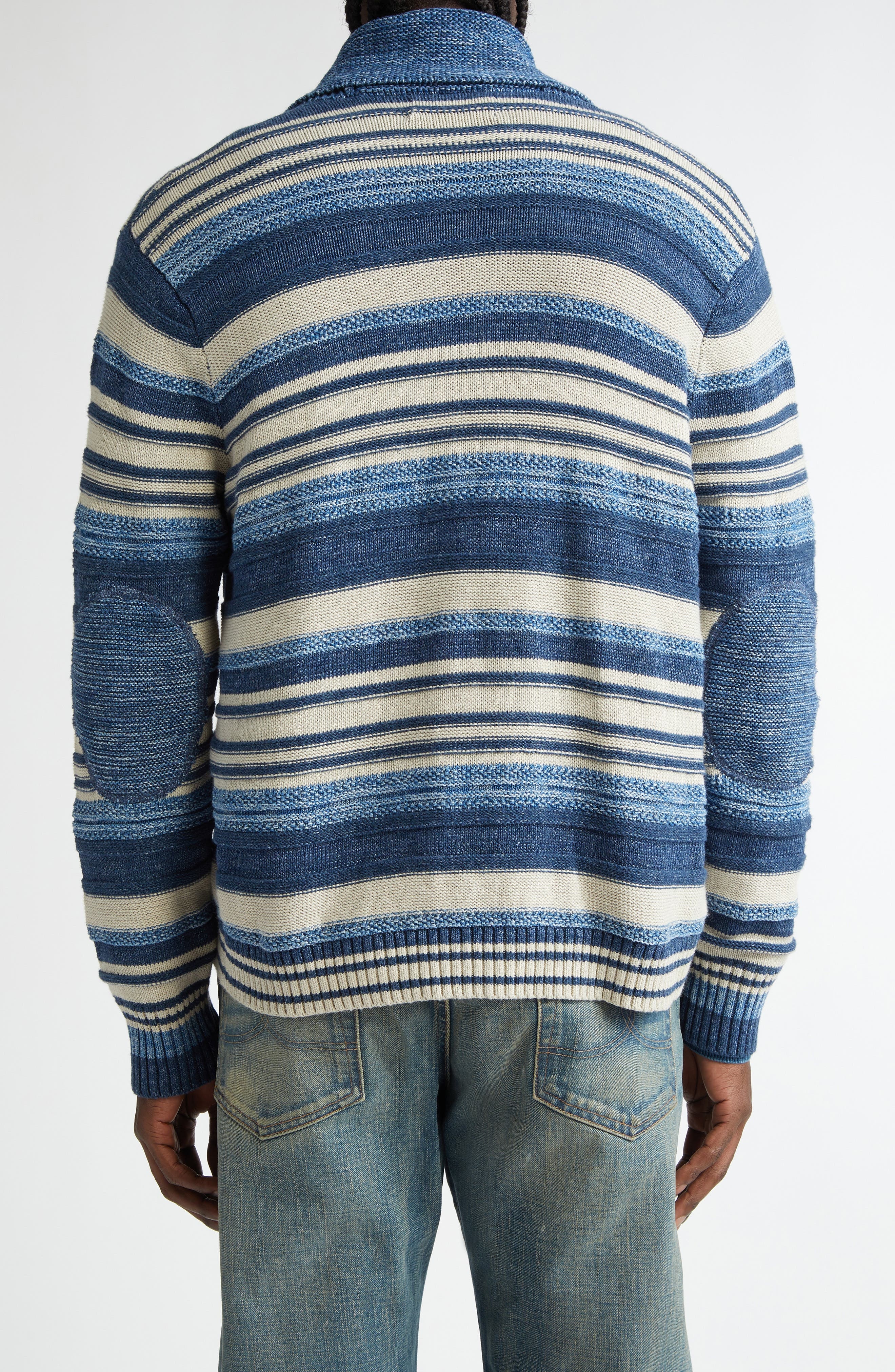 Double RL Indigo Stripe Cotton & Linen Cardigan in Indigo/Multi at Nordstrom - 2