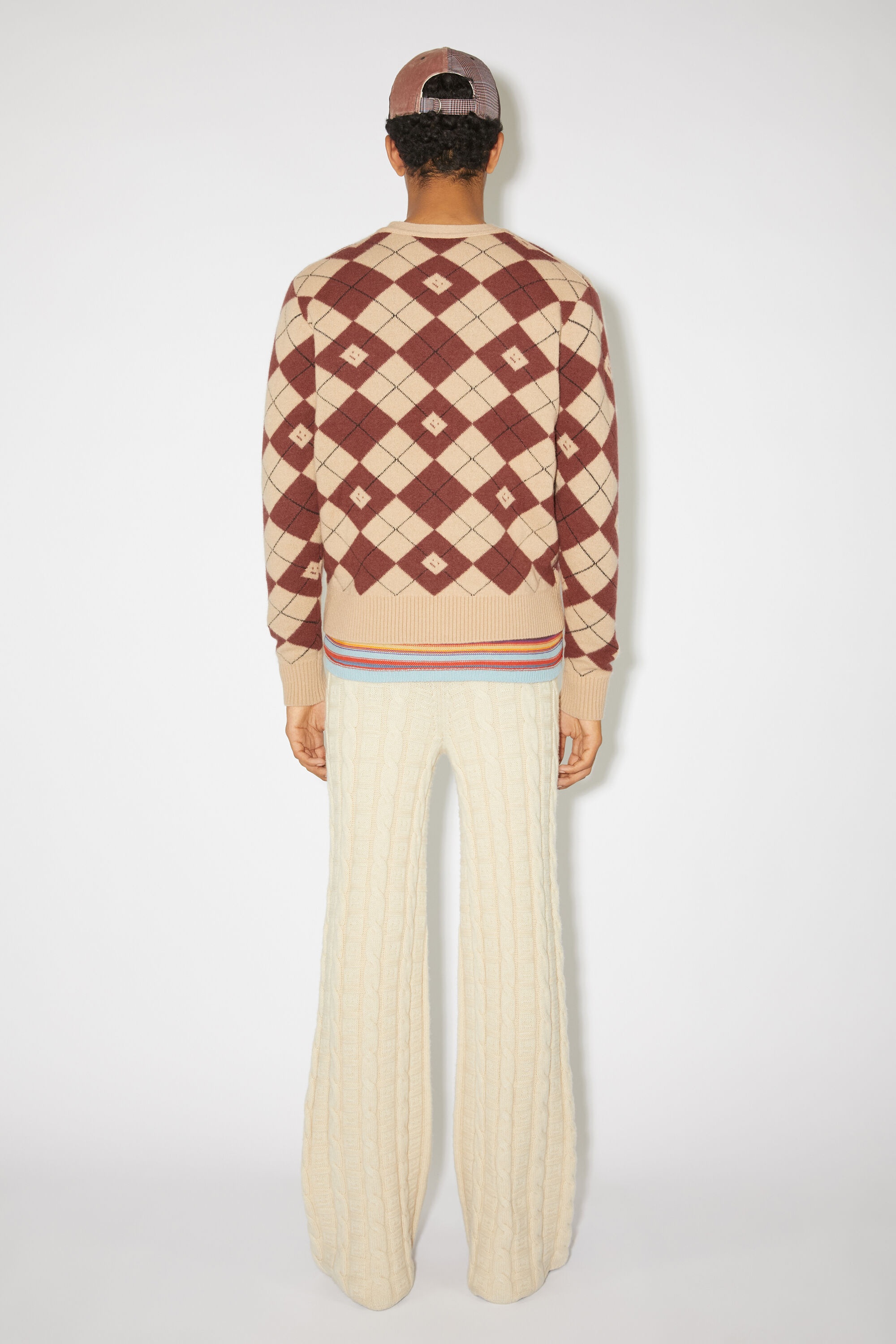 Argyle jacquard cardigan - Biscuit beige/deep red - 3