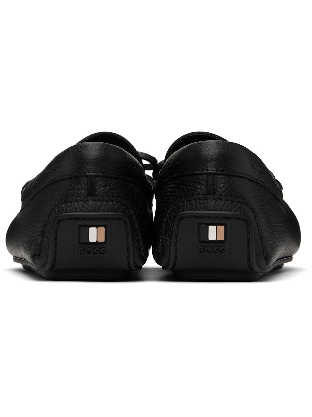 Black Grained-Leather Driver Sole Loafers - 2