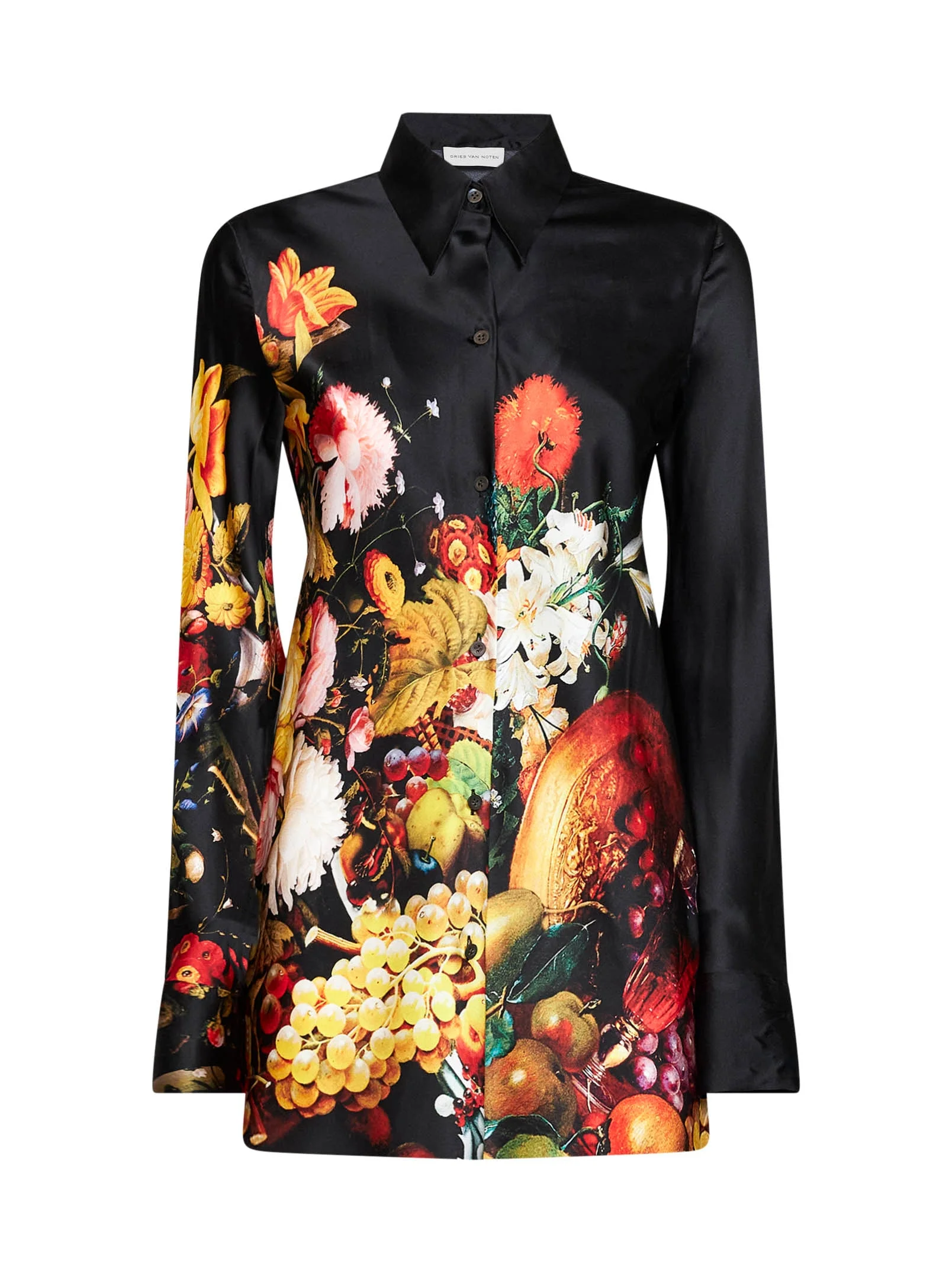 Black Flemish Painting-print silk Calima shirt - 1
